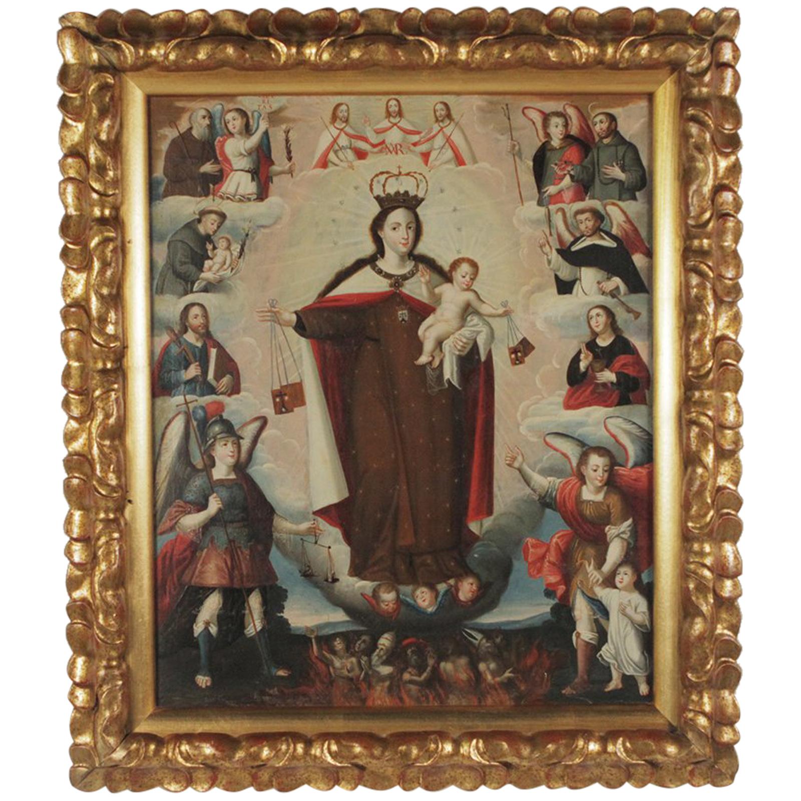 1690s Oil on Canvas “Our Lady of Mount Caramel and Saints” Cuzco School