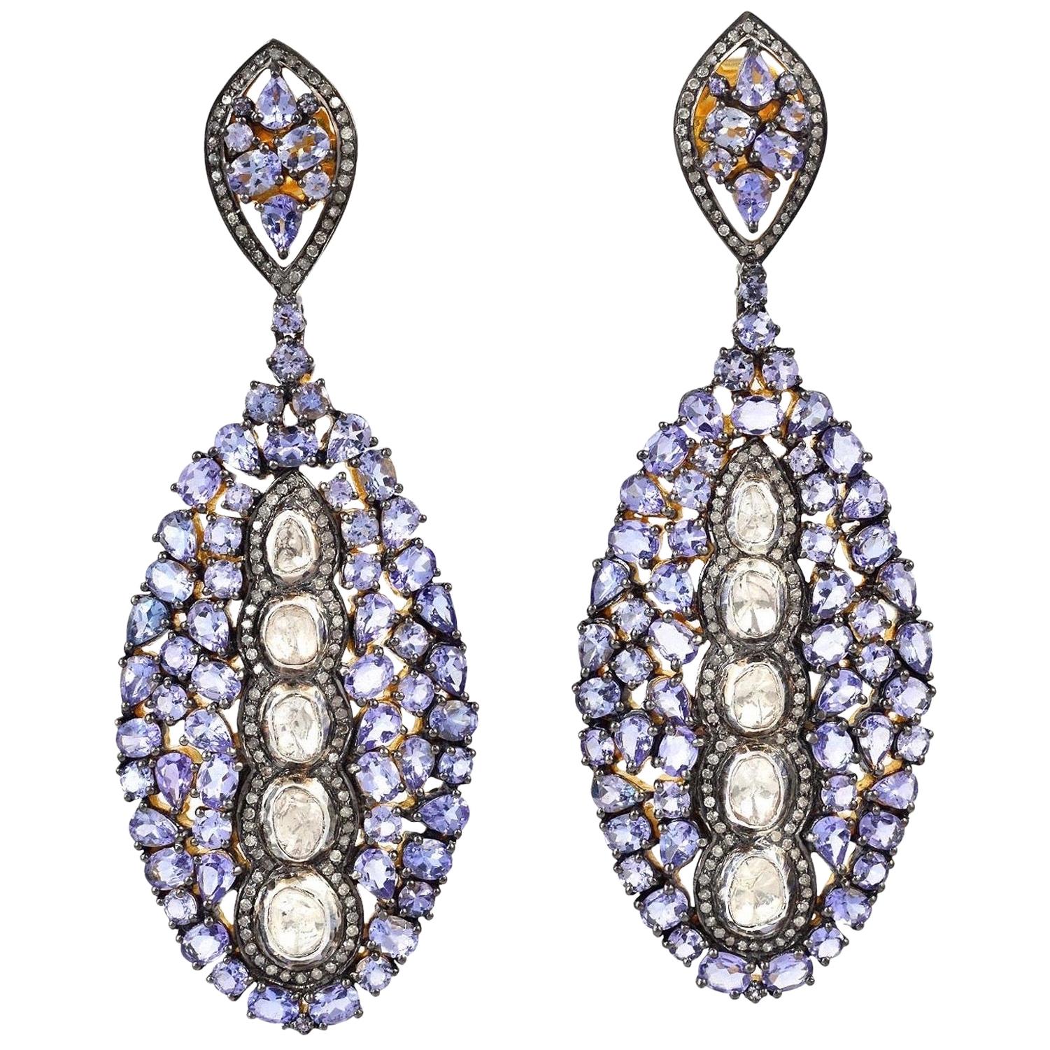 16.91 Carat Tanzanite Diamond Earrings For Sale