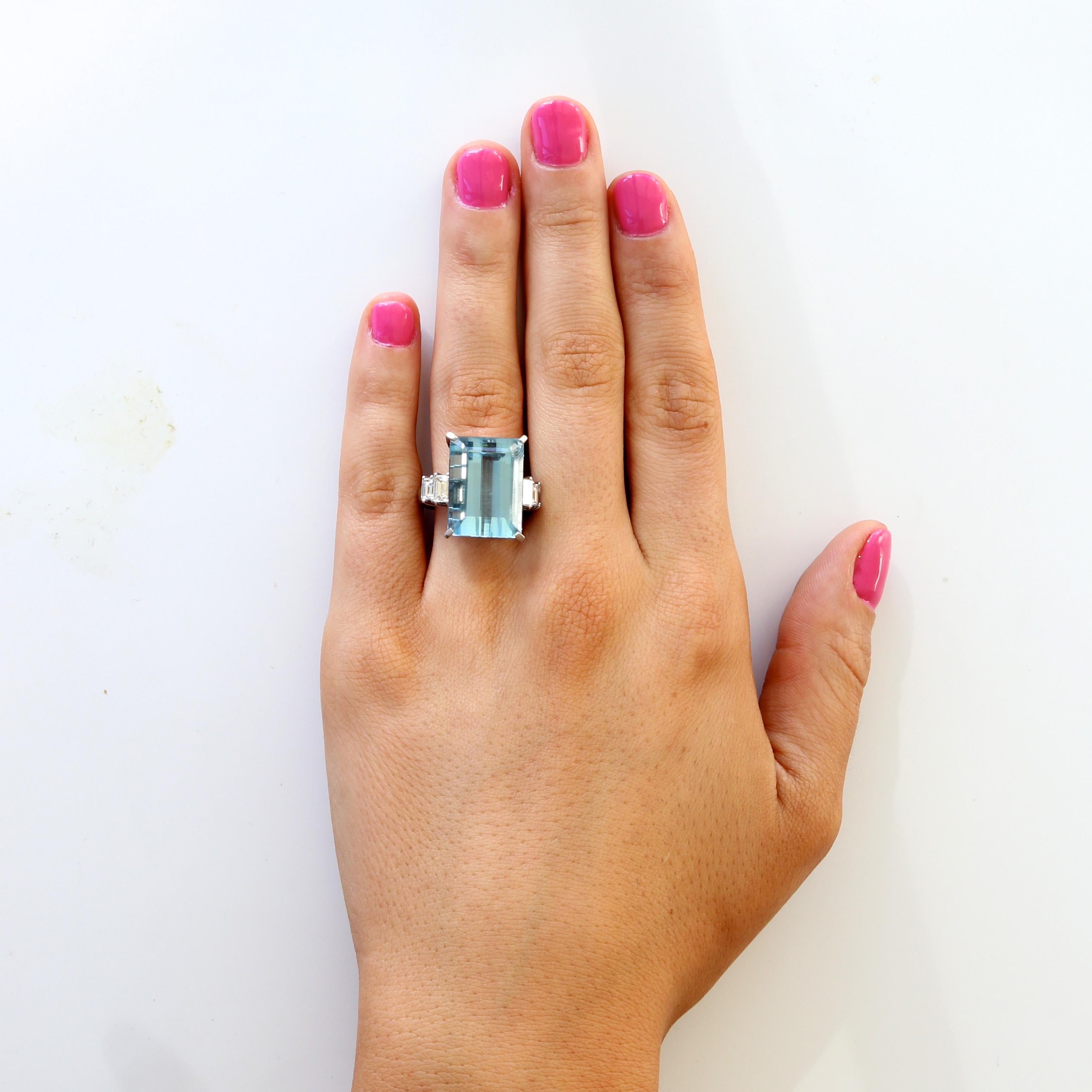 16.92 Carat Aquamarine Diamond Platinum Ring 1