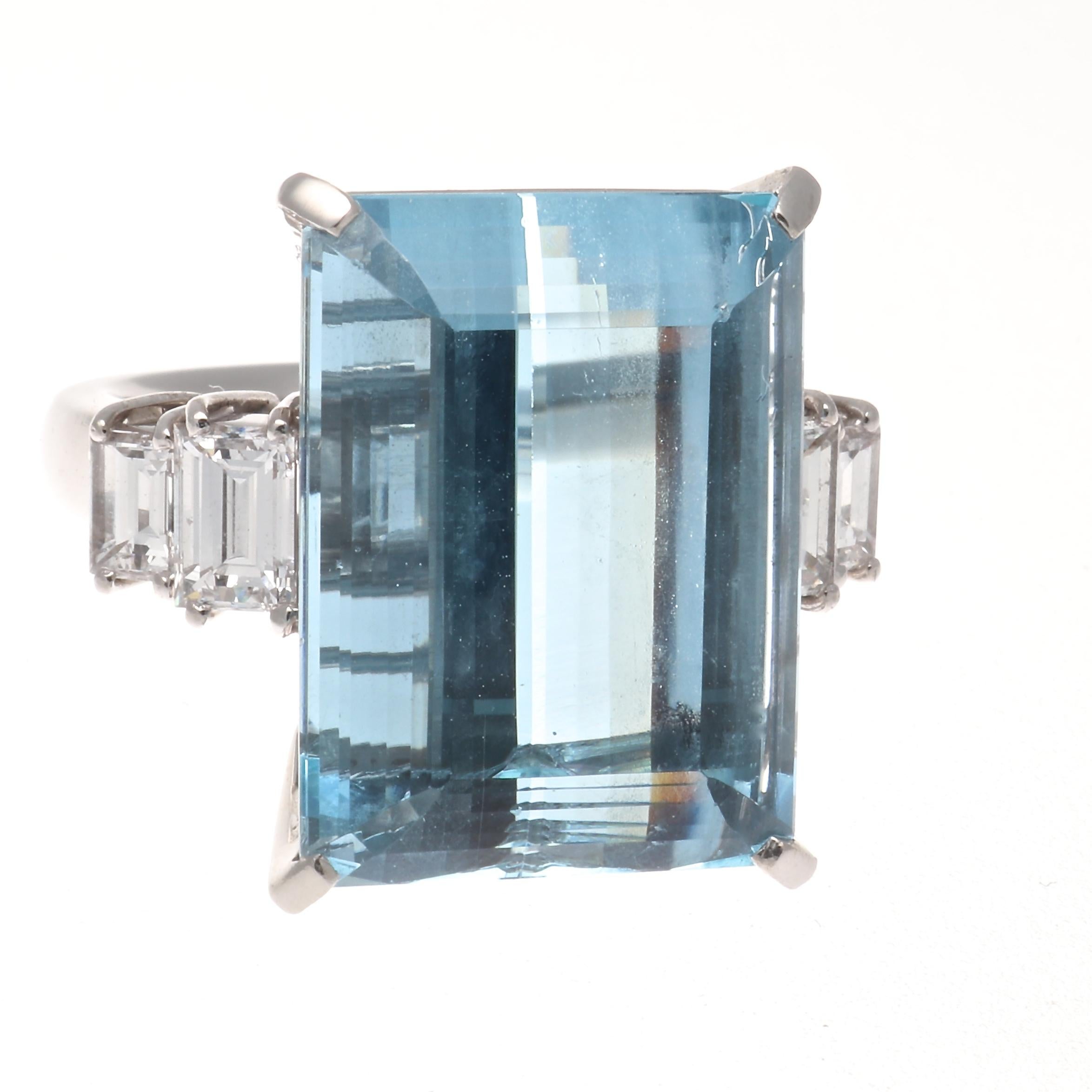 16.92 Carat Aquamarine Diamond Platinum Ring