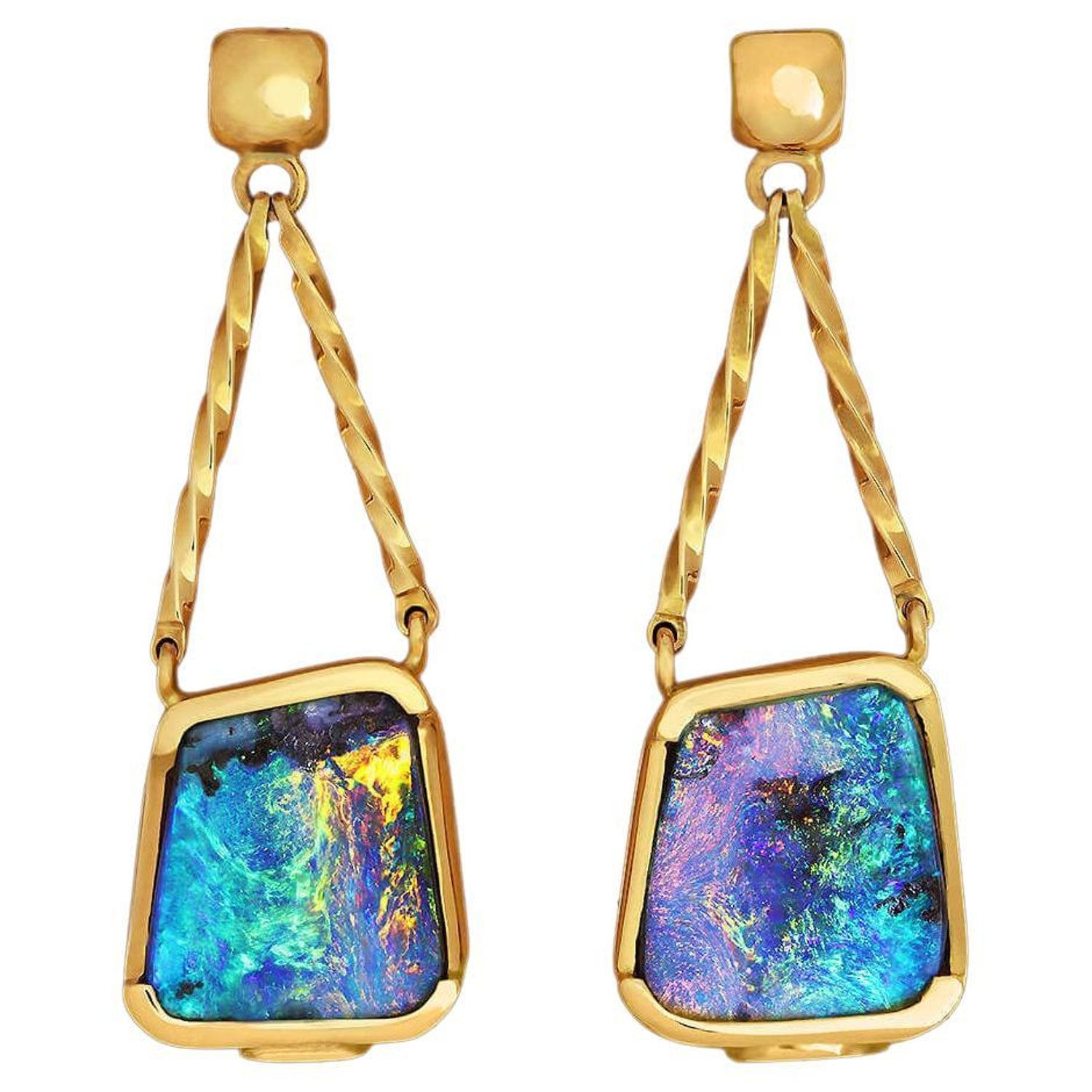 Natural Untreated Australian 8.72ct Boulder Opal Earrings in 18 K Yellow  Gold For Sale at 1stDibs