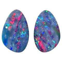 16.92 Karat australischer Opal, Paar rot-blau-grüne, mehrfarbige Edelsteine, Paar