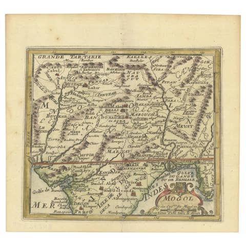 1692 Engraved Map: Detailed Mogul Empire, India to Afghanistan, Hand-Colored
