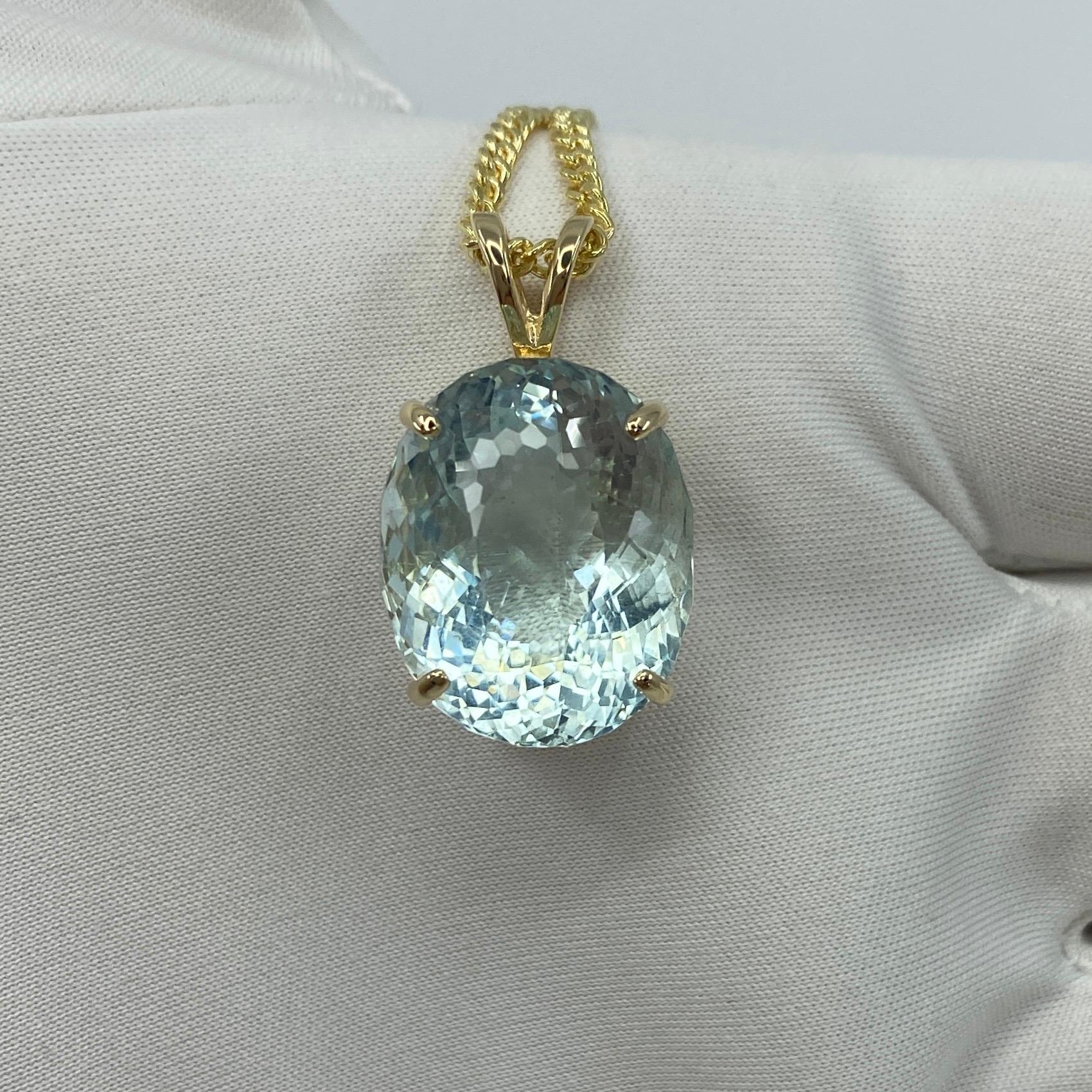 16.94 Carat Fine Blue Aquamarine Fancy Oval Cut Yellow Gold Pendant Necklace 8