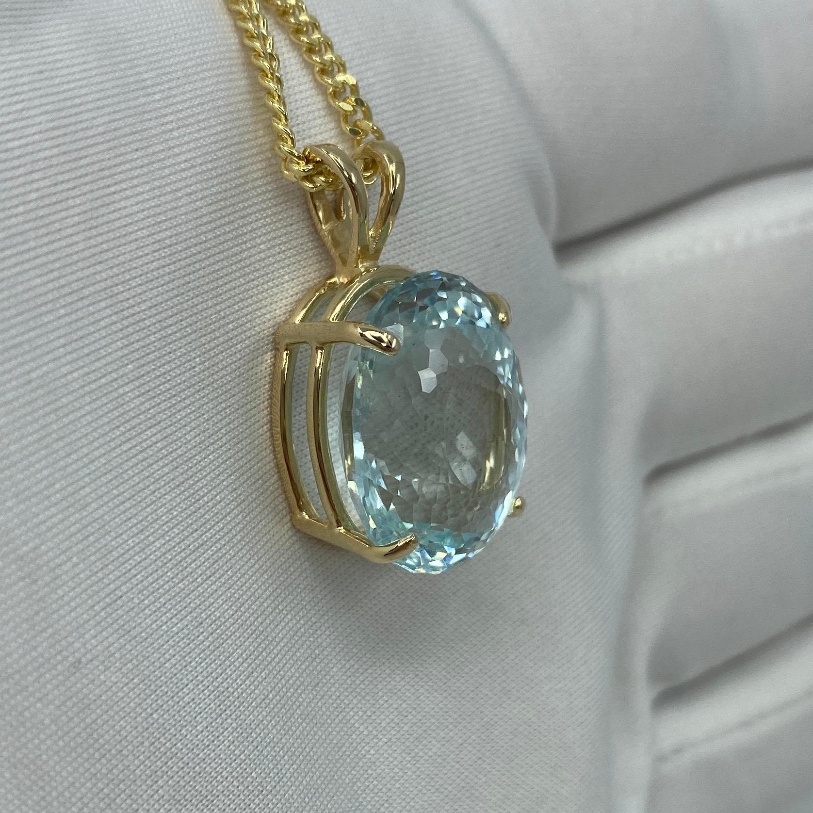 16.94 Carat Fine Blue Aquamarine Fancy Oval Cut Yellow Gold Pendant Necklace 3
