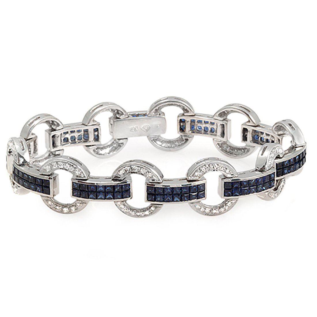 16.94 Carat Natural Blue Sapphire and 1.00 Carat Diamonds 18 Karat Gold Bracelet For Sale 2