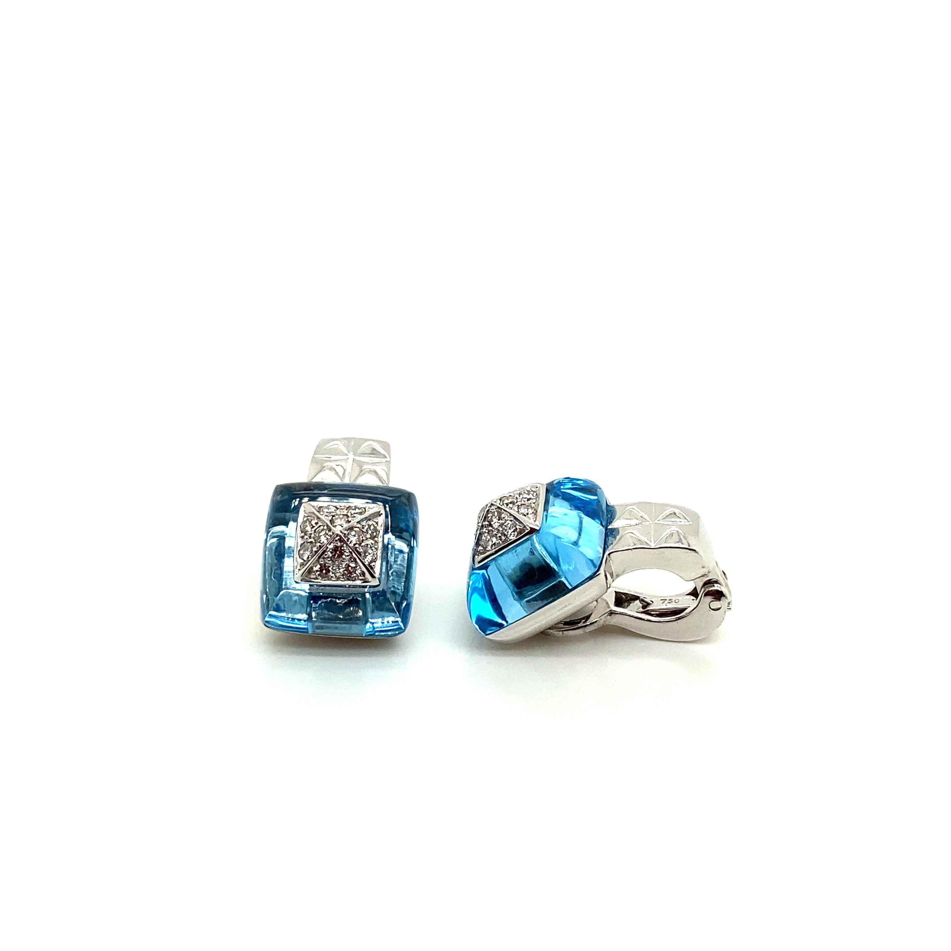 Goldohrringe mit 16,95 Karat blauem Topas und weißem Diamant im Zustand „Neu“ im Angebot in Hong Kong, HK
