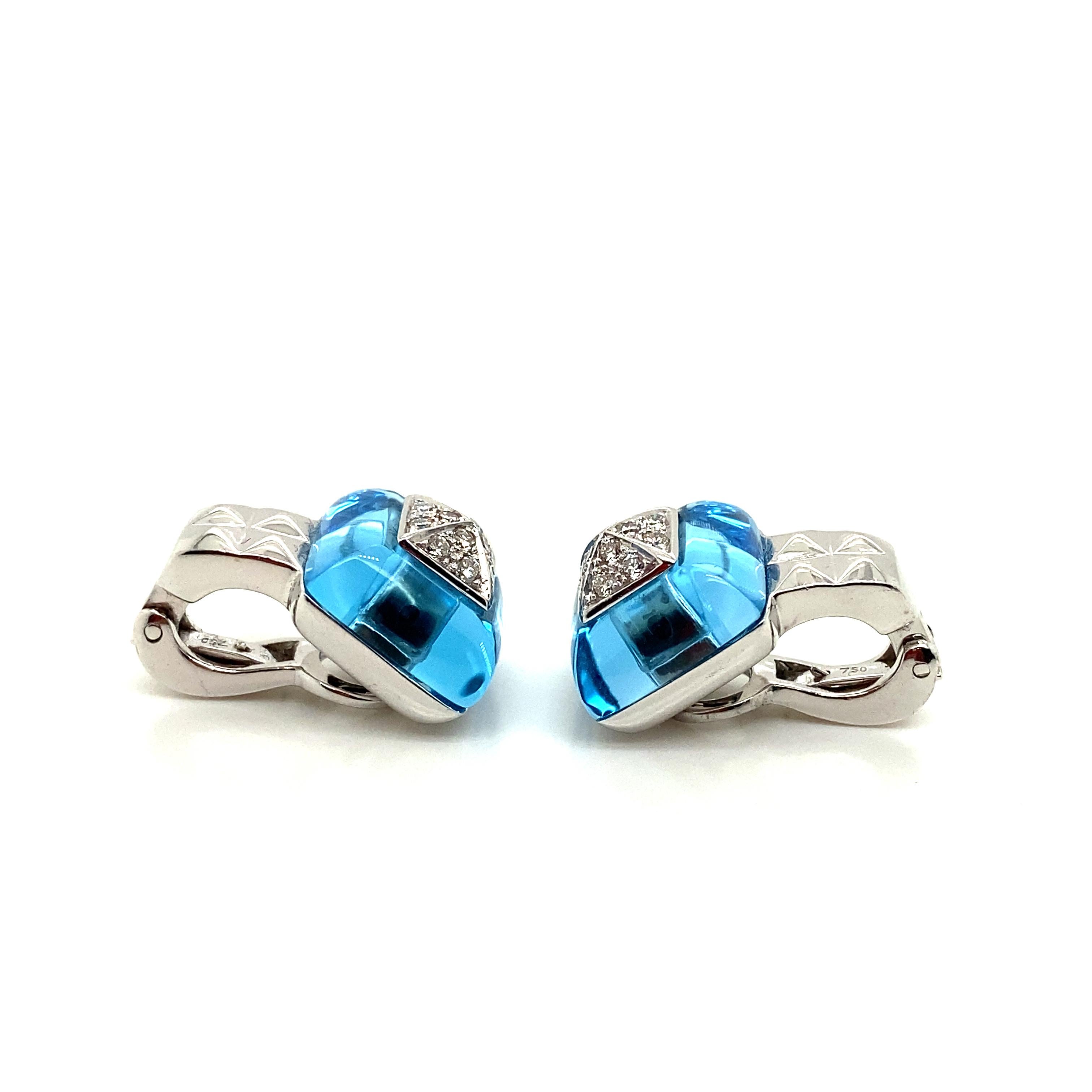 Modern 16.95 Carat Blue Topaz and White Diamond Gold Earrings For Sale
