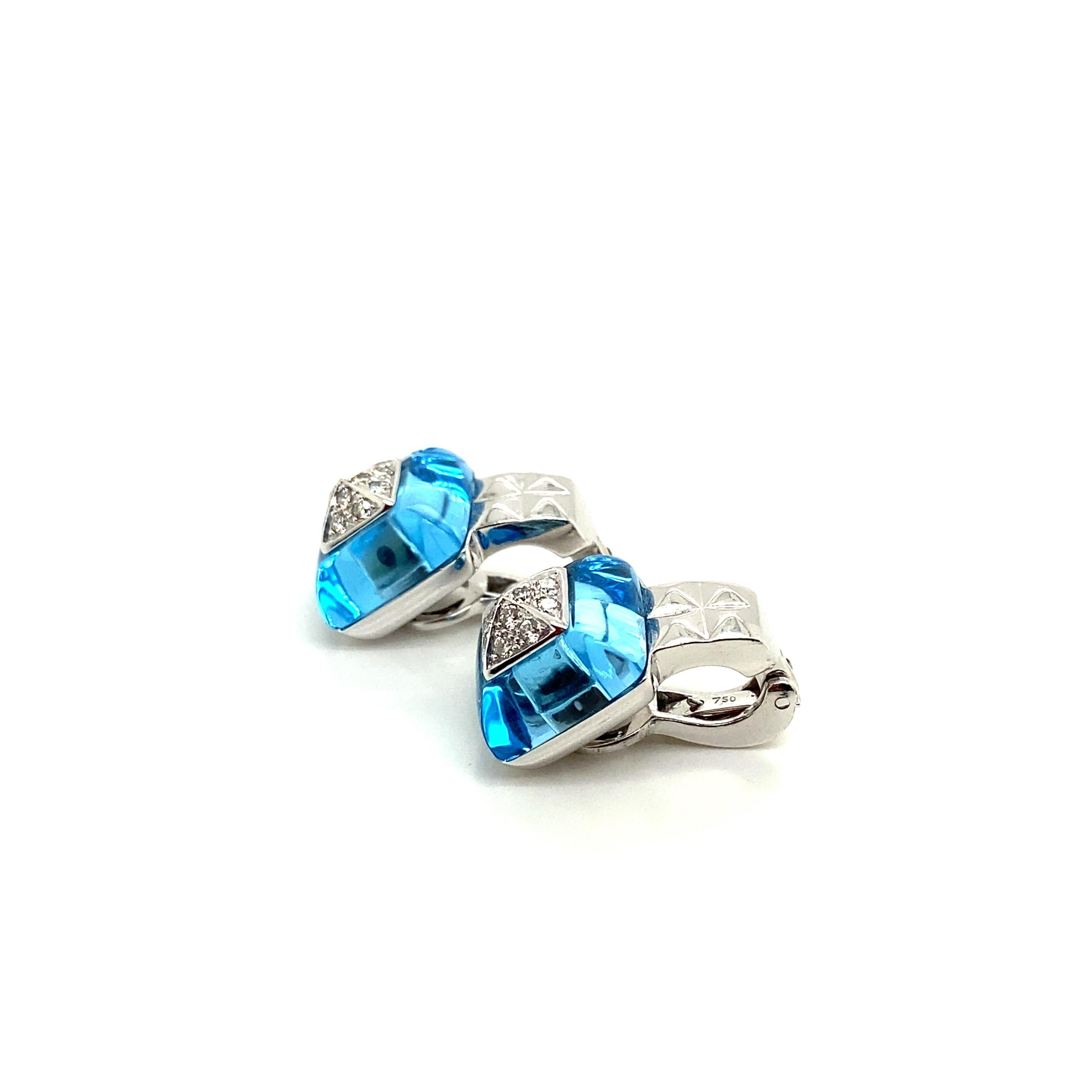 16.95 Carat Blue Topaz and White Diamond Gold Earrings In New Condition For Sale In Hong Kong, HK