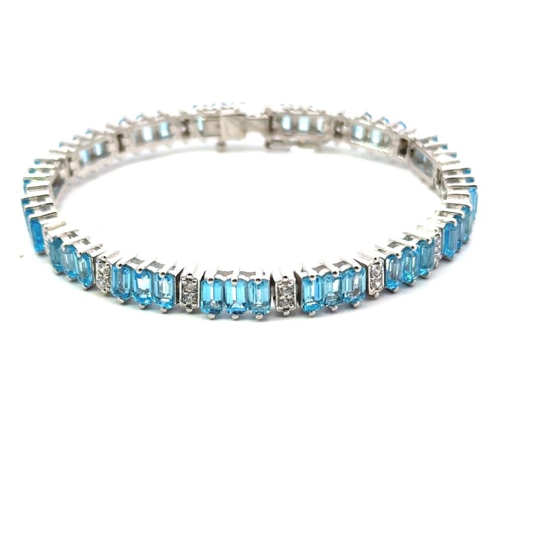 16,95 Carati Topazio Blu Dichiarazione Bracciale Tennis in Argento per Regalo di Fidanzamento in vendita 6