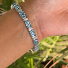 16.95 Carat Blue Topaz Statement Silver Tennis Bracelet for Engagement Gift