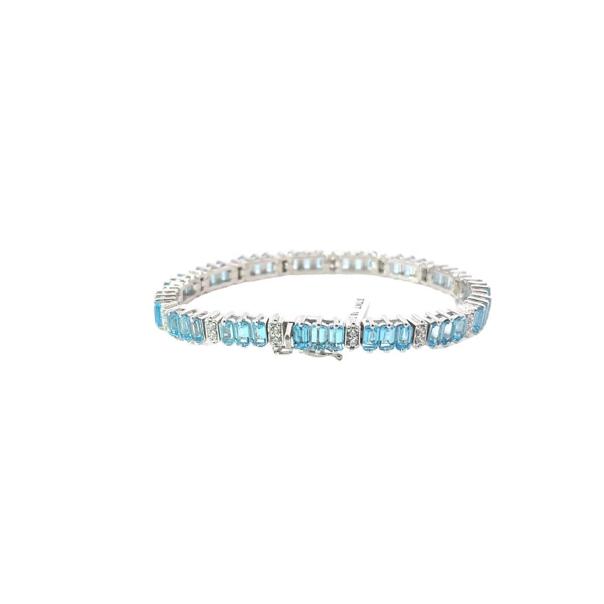 16,95 Quilates Topacio Azul Declaración Pulsera de Tenis de Plata para Regalo de Compromiso Modernista en venta