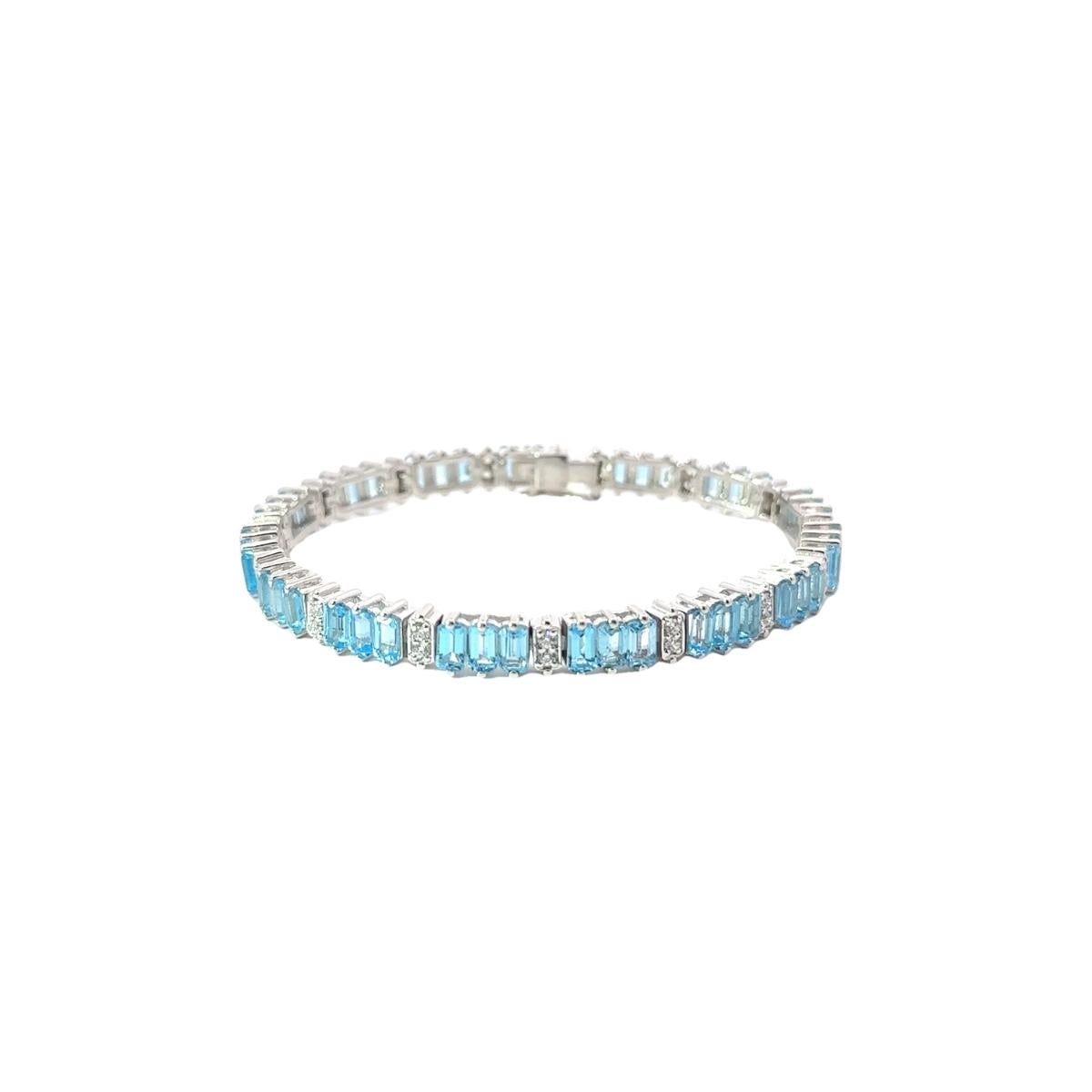 16,95 Quilates Topacio Azul Declaración Pulsera de Tenis de Plata para Regalo de Compromiso Corte octogonal en venta