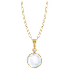 16.95 ct. Round Moonstone, Diamond, Yellow Gold Pendant Necklace with Chain