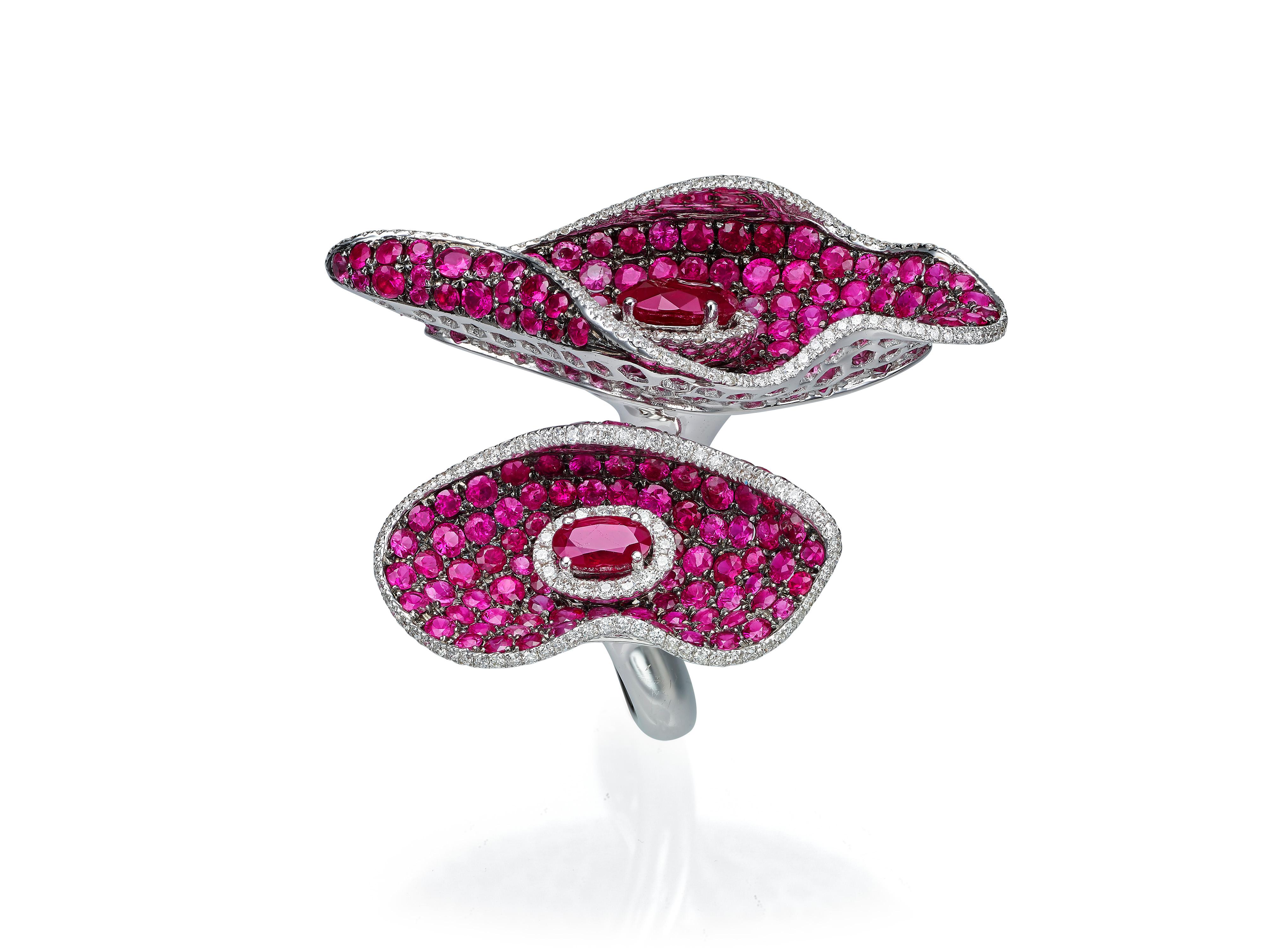Contemporary 16.95 Carat Oval Ruby and Diamond 18 Karat White Gold Cocktail Ring