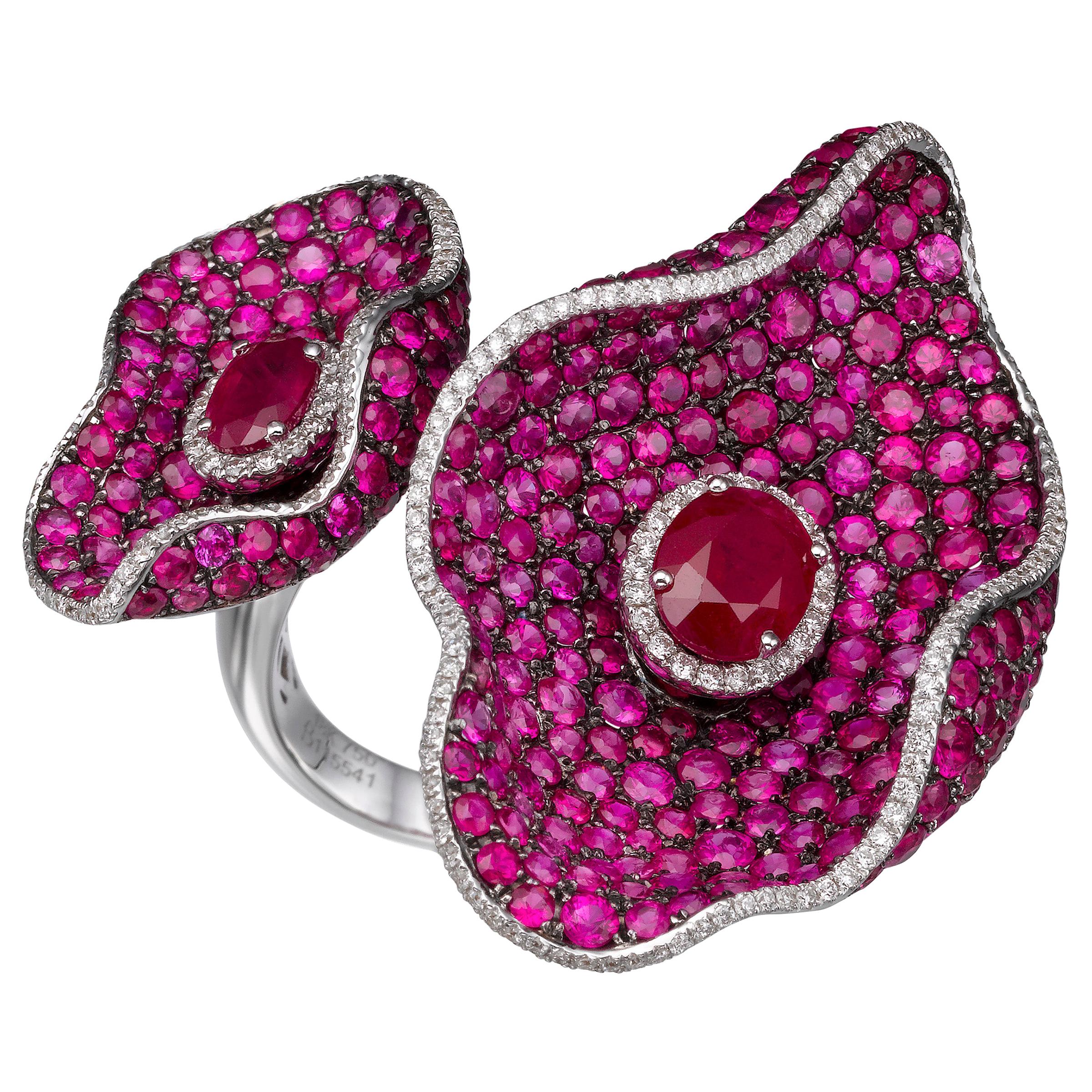 16.95 Carat Oval Ruby and Diamond 18 Karat White Gold Cocktail Ring