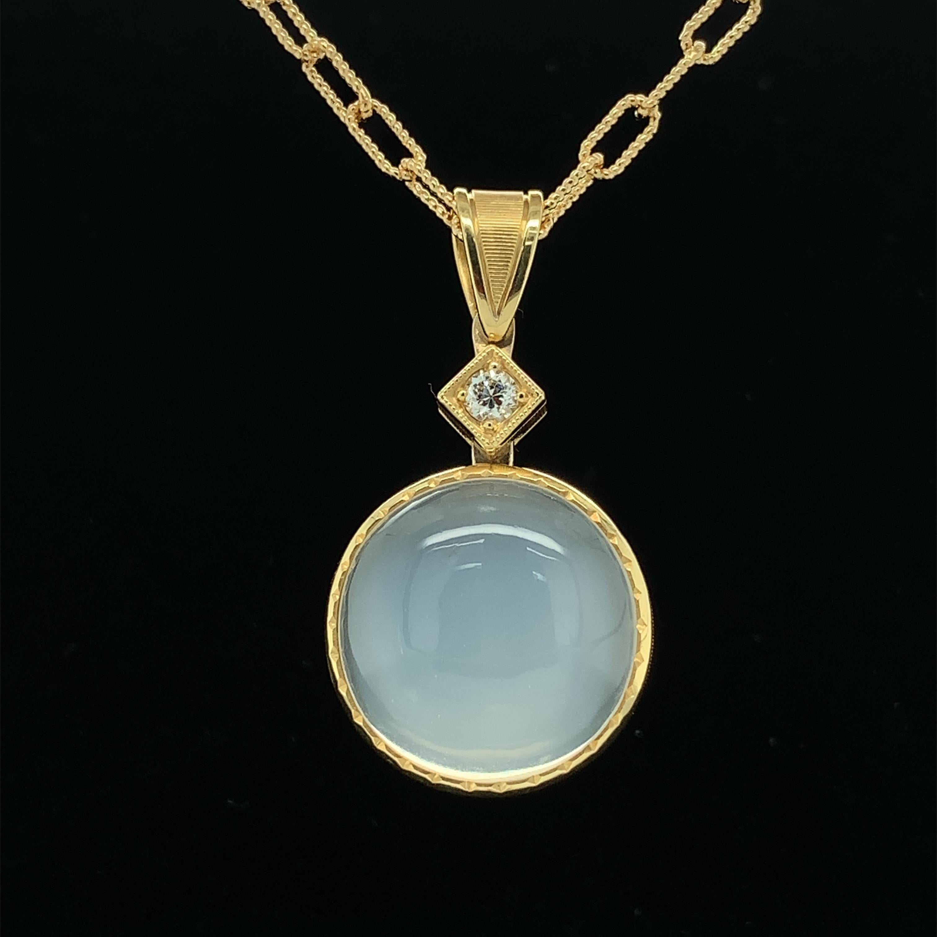 Artisan 16.95 ct. Round Moonstone, Diamond, Yellow Gold Pendant Necklace with Chain