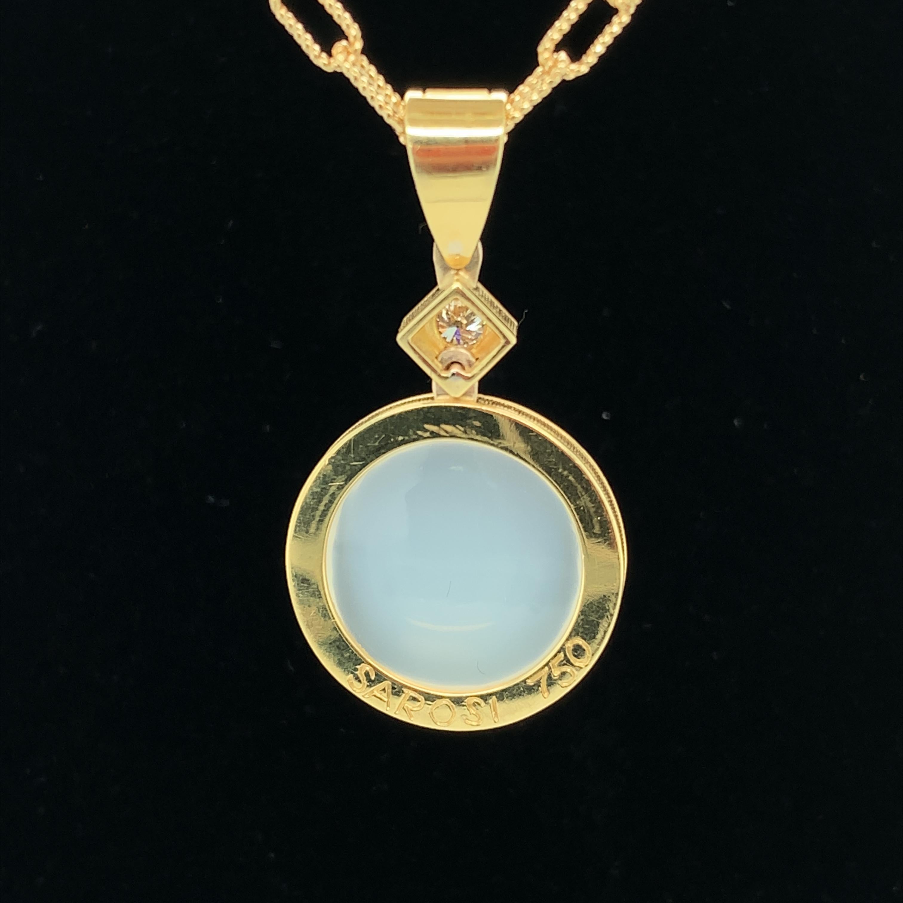 Round Cut 16.95 ct. Round Moonstone, Diamond, Yellow Gold Pendant Necklace with Chain