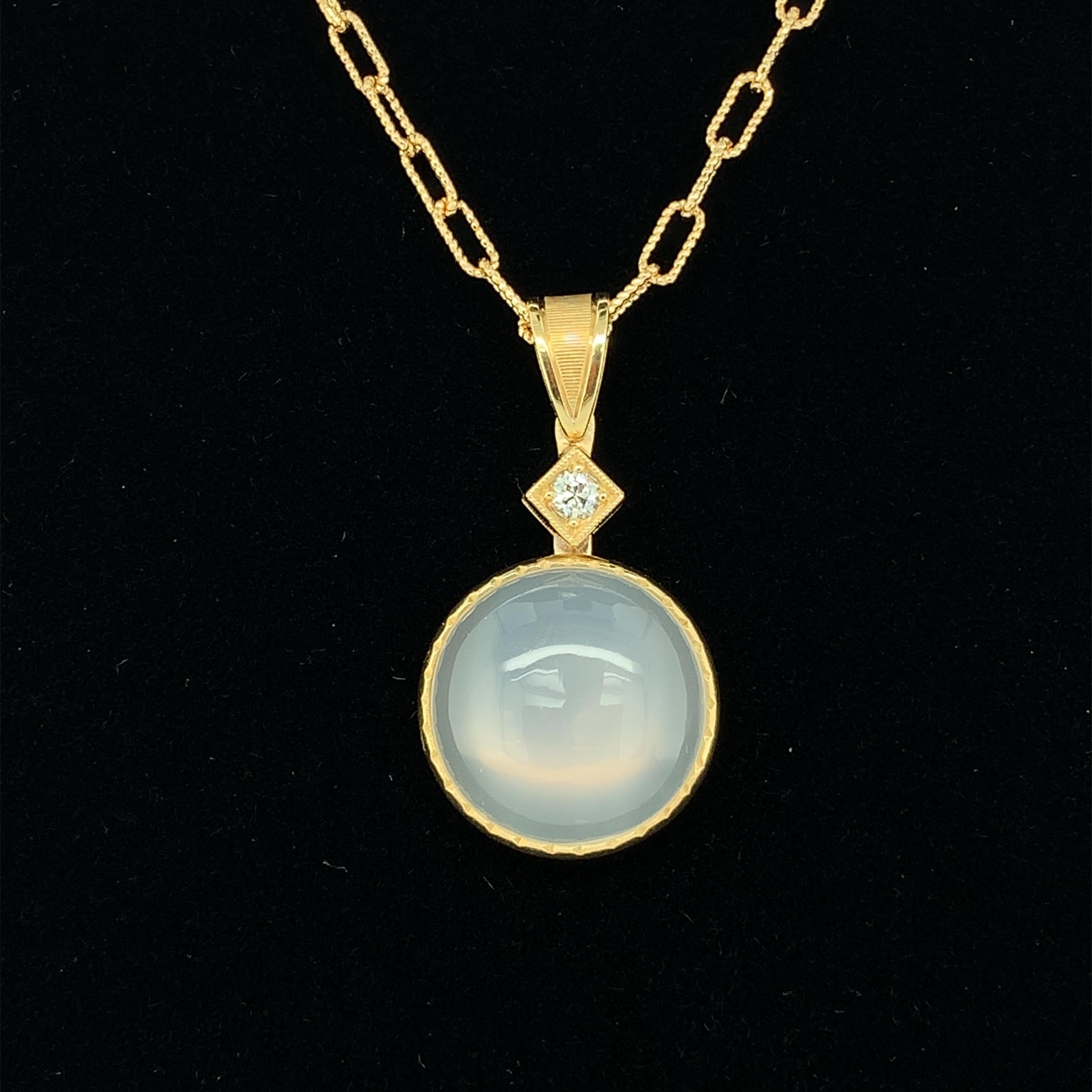 Women's 16.95 ct. Round Moonstone, Diamond, Yellow Gold Pendant Necklace with Chain