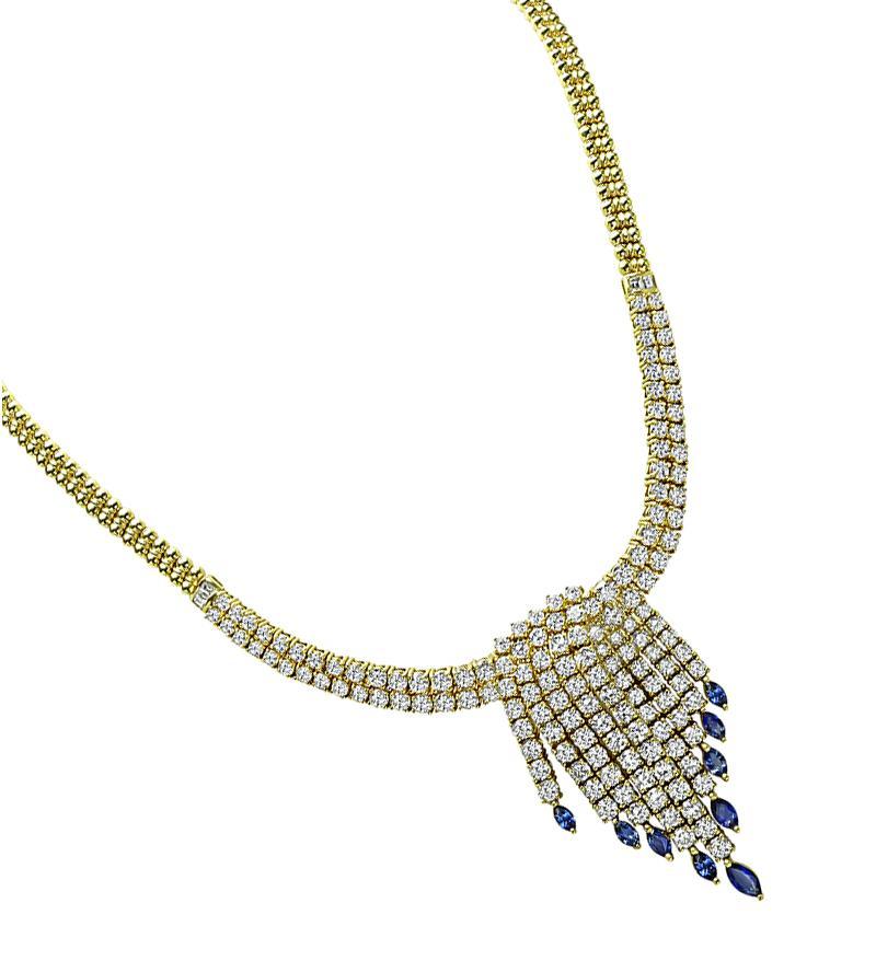 Round Cut 16.95ct Diamond 3.05ct Sapphire Gold Necklace For Sale