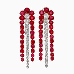 Boucles d'oreilles en or blanc 18 carats rubis de Birmanie 16,96 carats sans chaleur et diamants