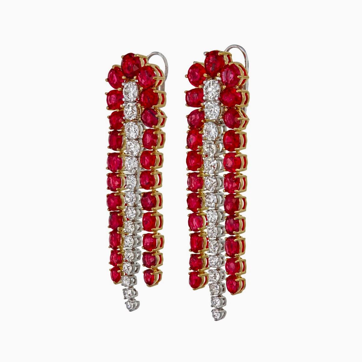 Modern 16.96 Carat Burma Ruby No Heat and Diamond Earrings in 18 Karat White Gold For Sale