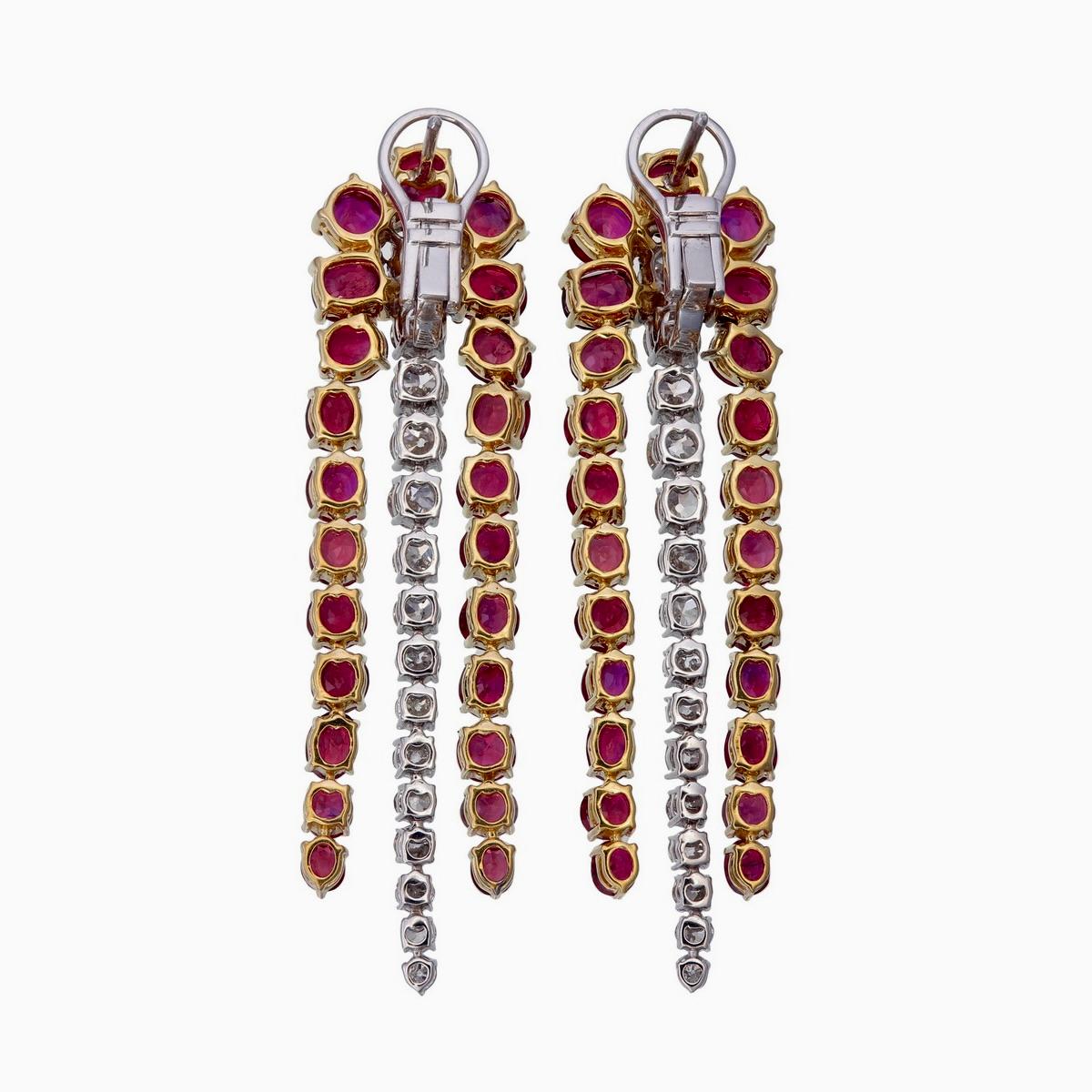 Round Cut 16.96 Carat Burma Ruby No Heat and Diamond Earrings in 18 Karat White Gold For Sale
