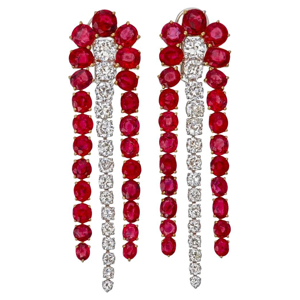 16.96 Carat Burma Ruby No Heat and Diamond Earrings in 18 Karat White Gold