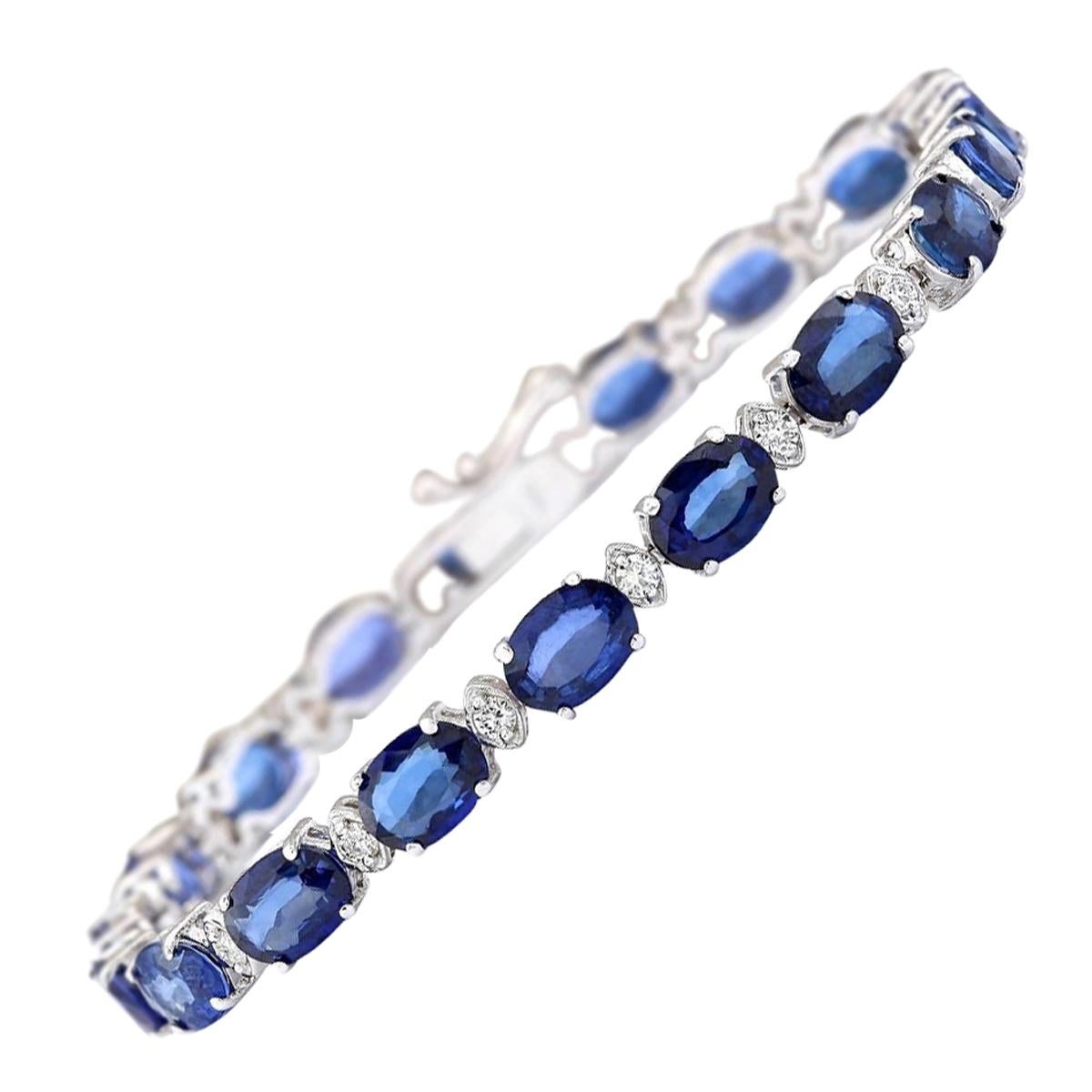 Exquisite Natural Sapphire Diamond Bracelet In 14 Karat White Gold  For Sale