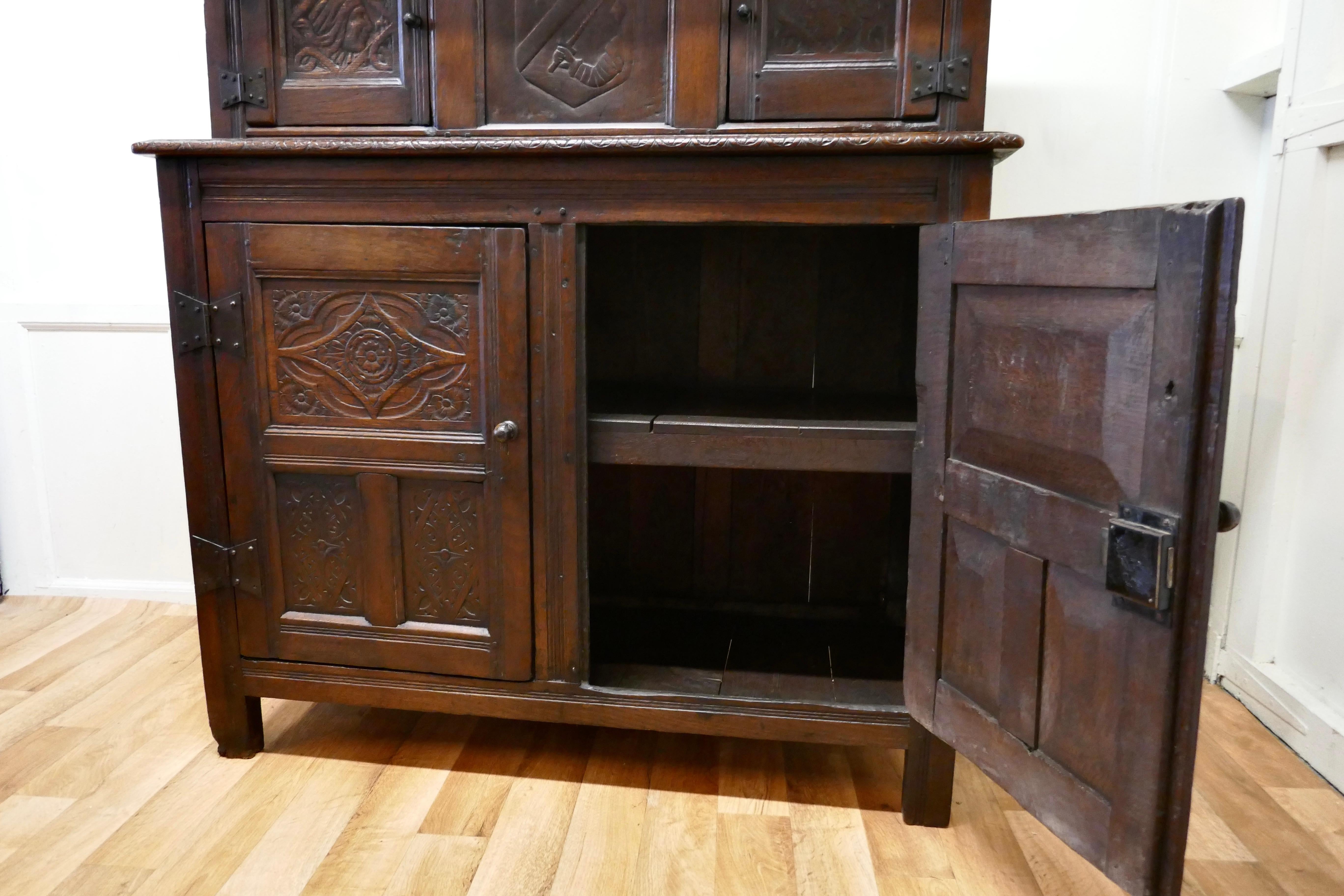 1696 French Carved Oak Court Cupboard, Cottage size Livery Cupboard     For Sale 9