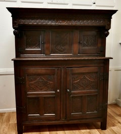 1696 French Carved Oak Court Cupboard, Cottage size Livery Cupboard