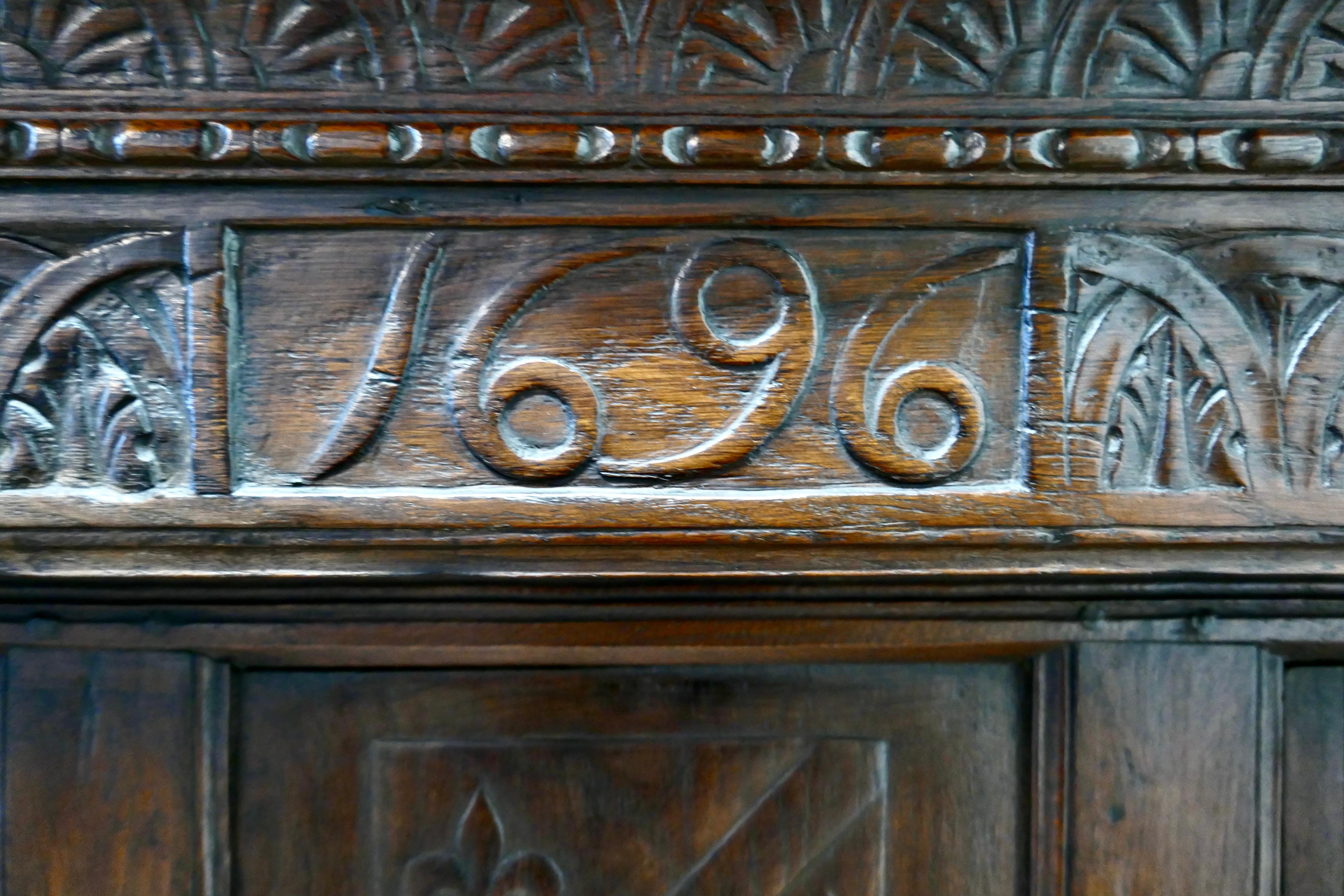 1696 French Carved Oak Court Cupboard, Cottage size Livery Cupboard     For Sale 1