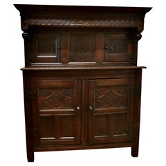 1696 French Carved Oak Court Cupboard, Cottage size Livery Cupboard    
