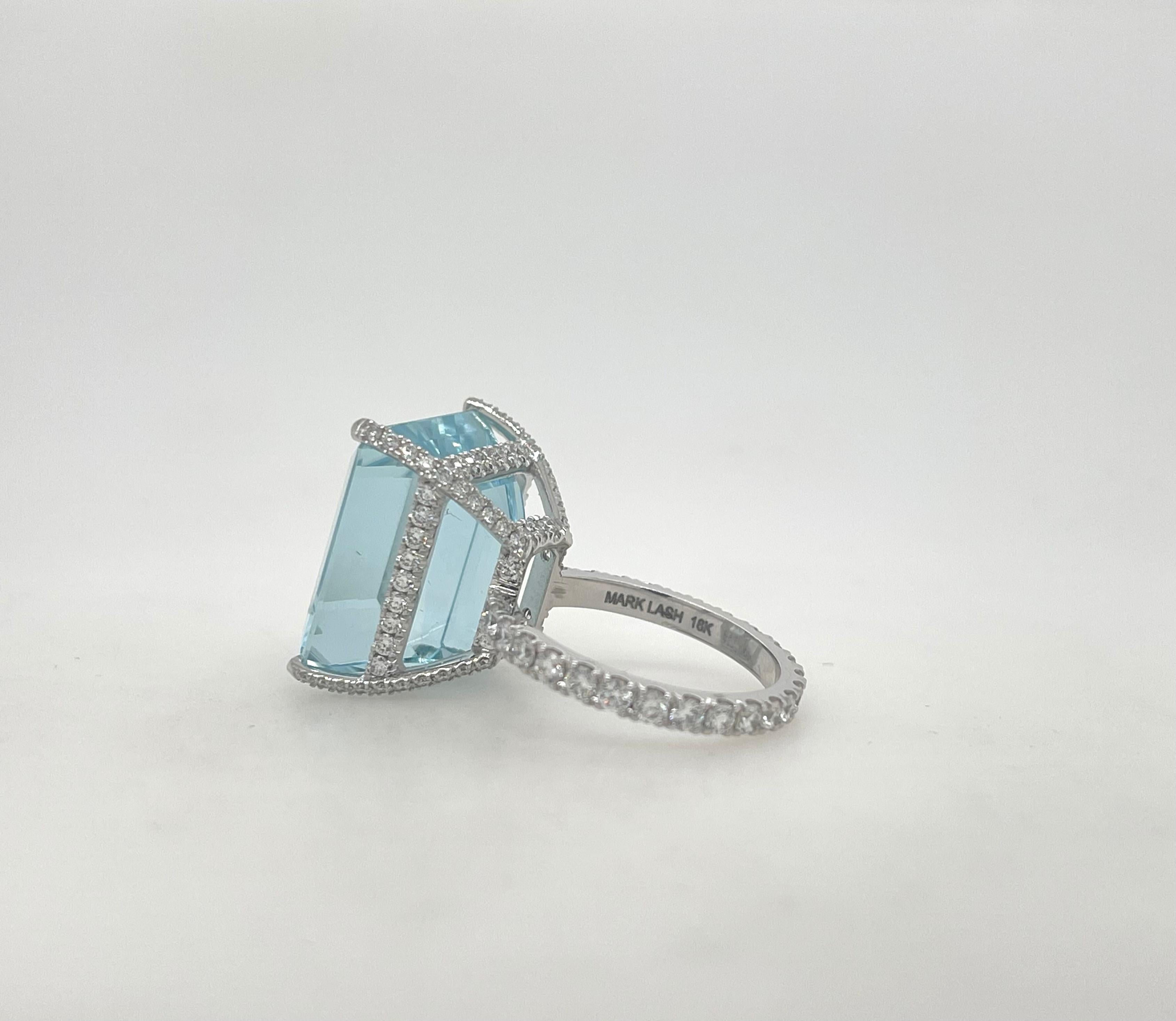 Emerald Cut 16.96ct Aquamarine & Diamond Cocktail Ring 