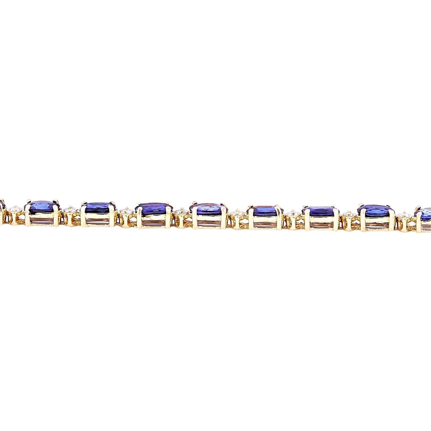Oval Cut Sapphire Diamond Bracelet In 14 Karat Solid Yellow Gold  For Sale