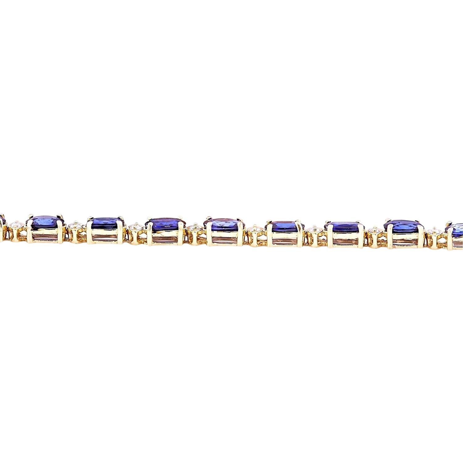 Oval Cut Sapphire Diamond Bracelet In 14 Karat Solid Yellow Gold For Sale