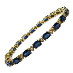 16.97 Carat Certified Natural Sapphire Diamond 18K Yellow Gold Tennis Bracelet