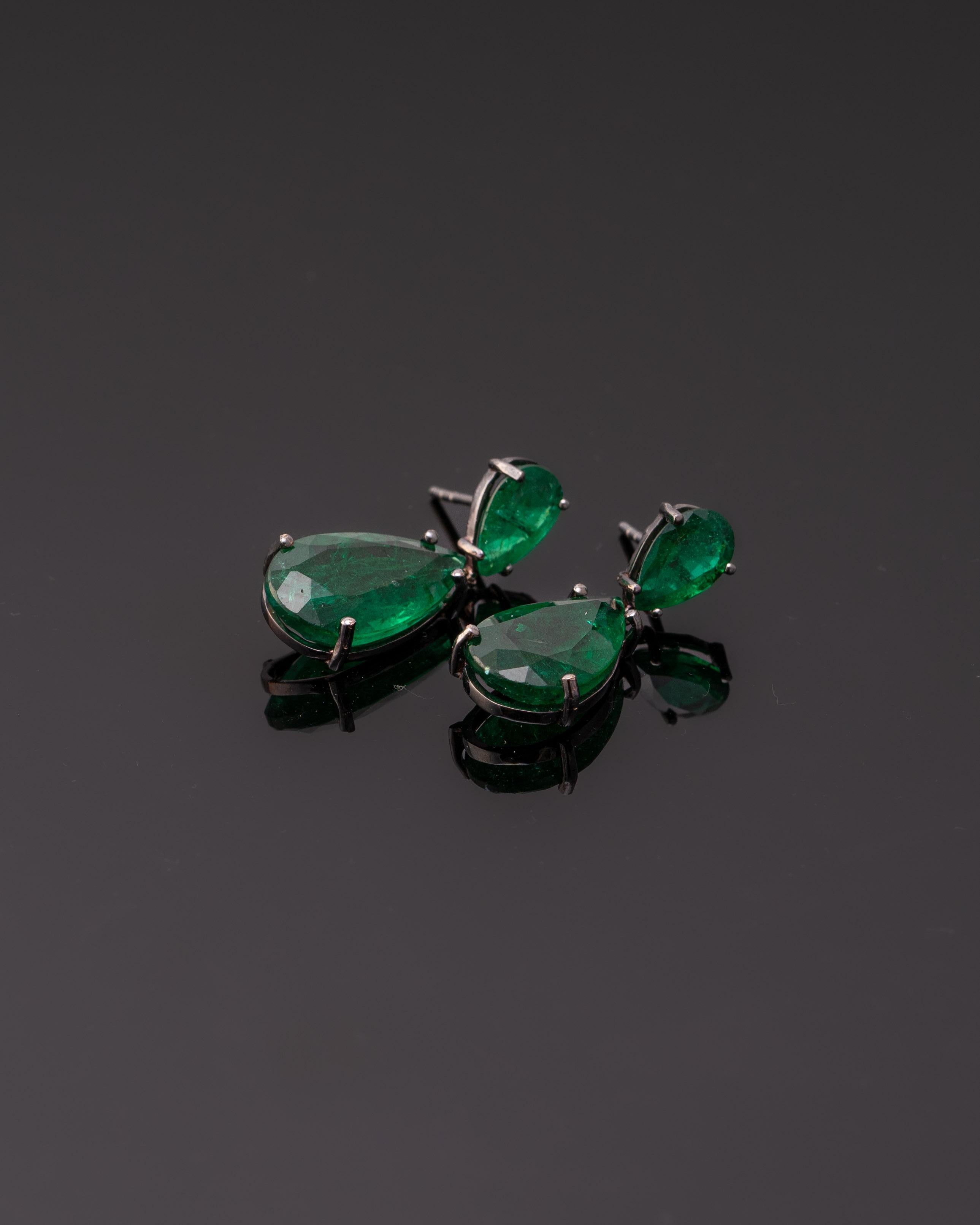Pear Cut 16.98 Carat Pear Shape Emerald Earrings For Sale
