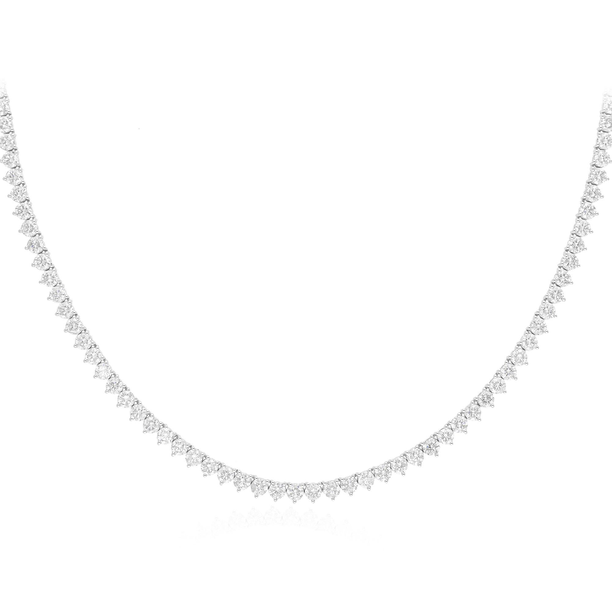 Modern 16.98 Carat SI/H Round Brilliant Cut Diamond Tennis Necklace 14 Karat White Gold For Sale