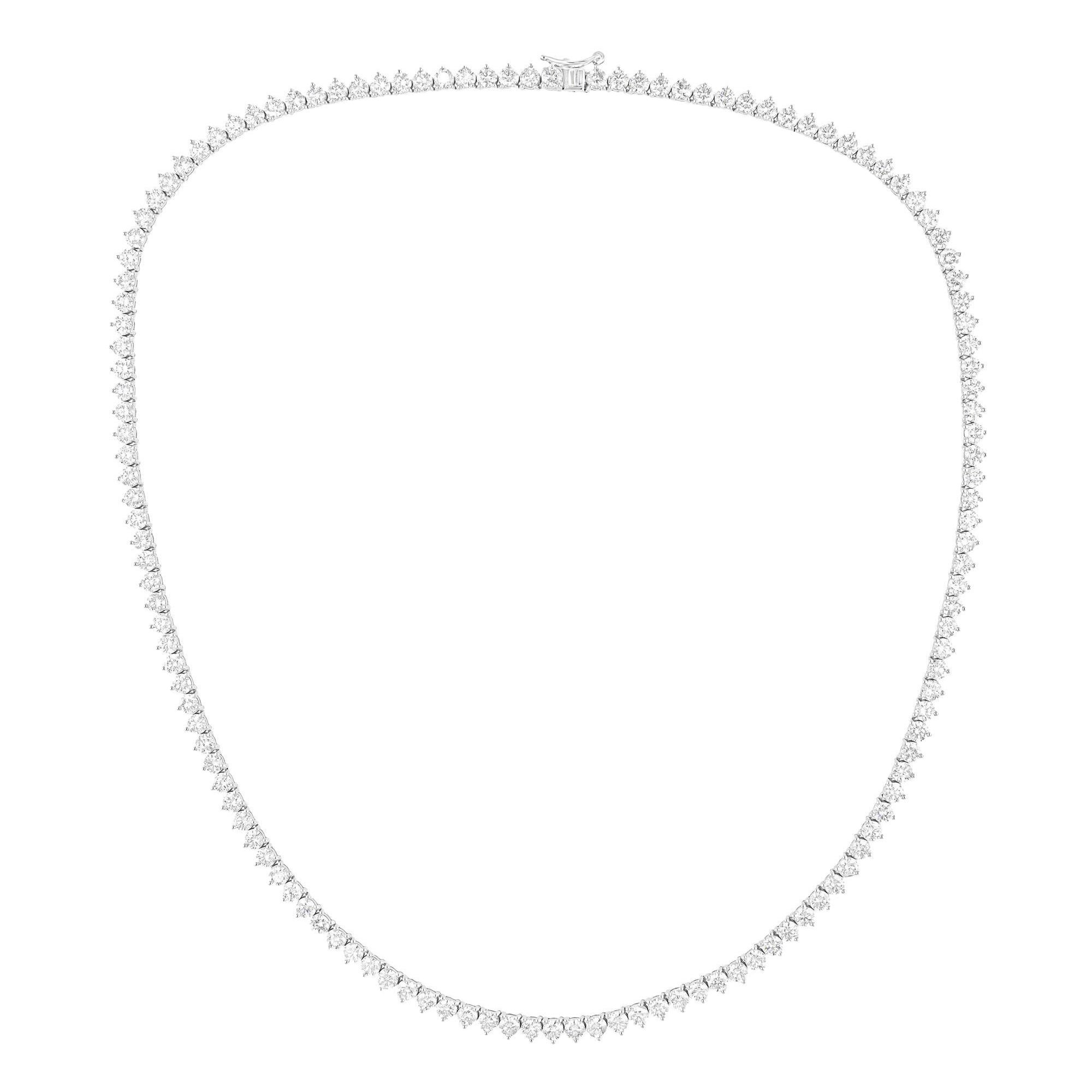 16.98 Carat SI/H Round Brilliant Cut Diamond Tennis Necklace 14 Karat White Gold en vente