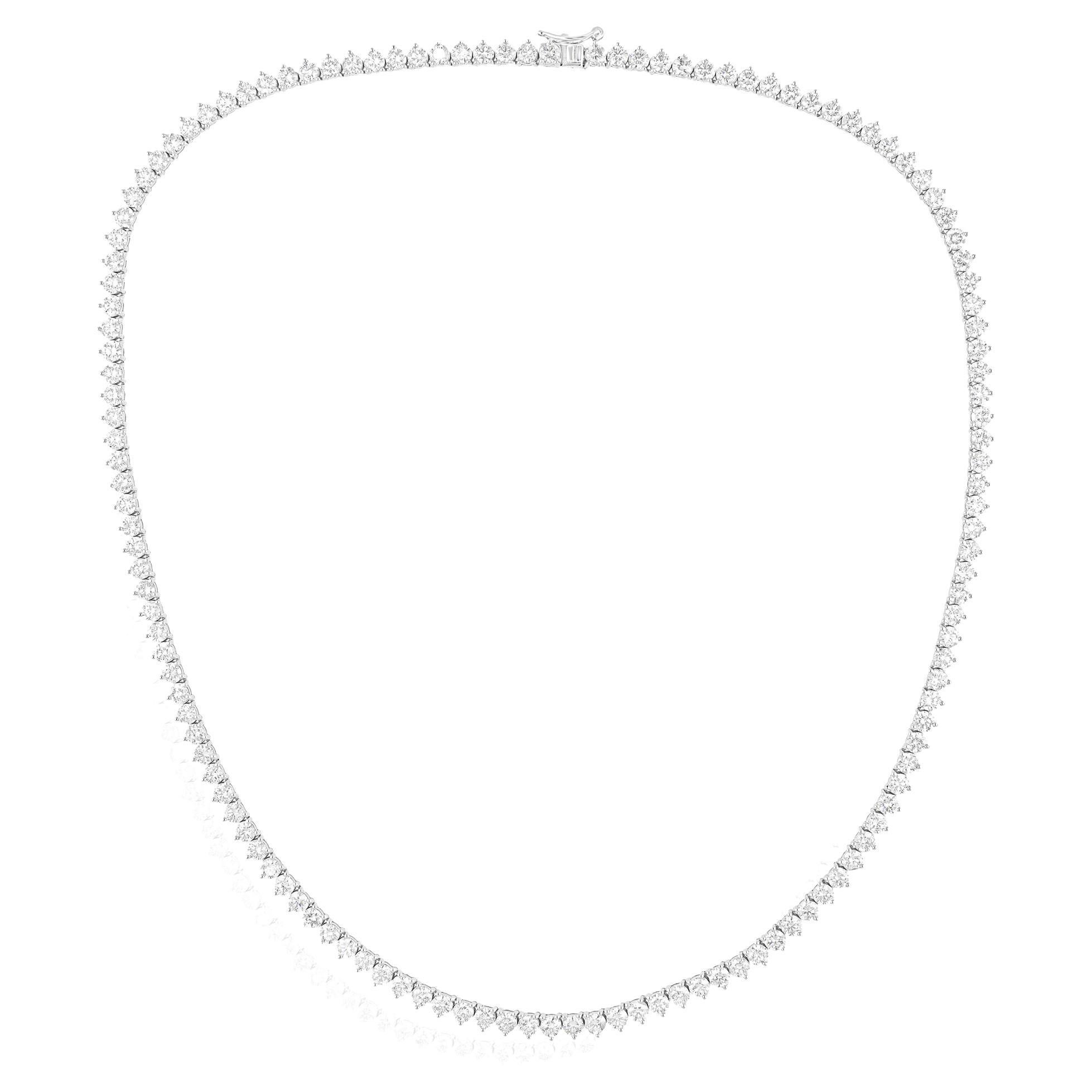 16.98 Carat SI/H Round Brilliant Cut Diamond Tennis Necklace 18 Karat White Gold