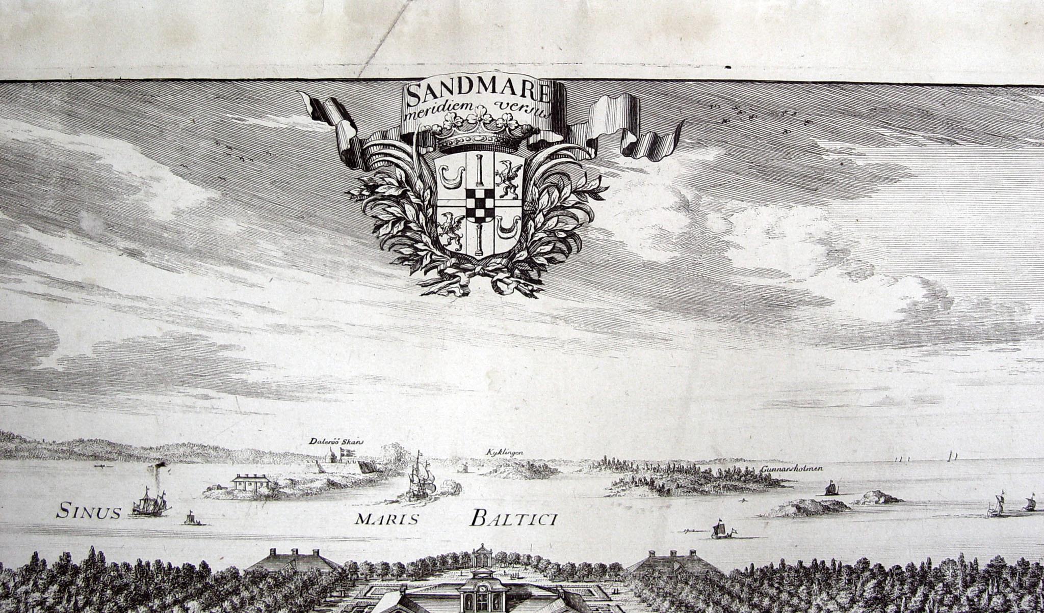 Late 17th Century 1699 Swedish Baroque Sandmare Estate Engraving