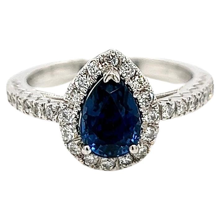 2.09 Total Carat Blue Sapphire Diamond Engagement Ring For Sale