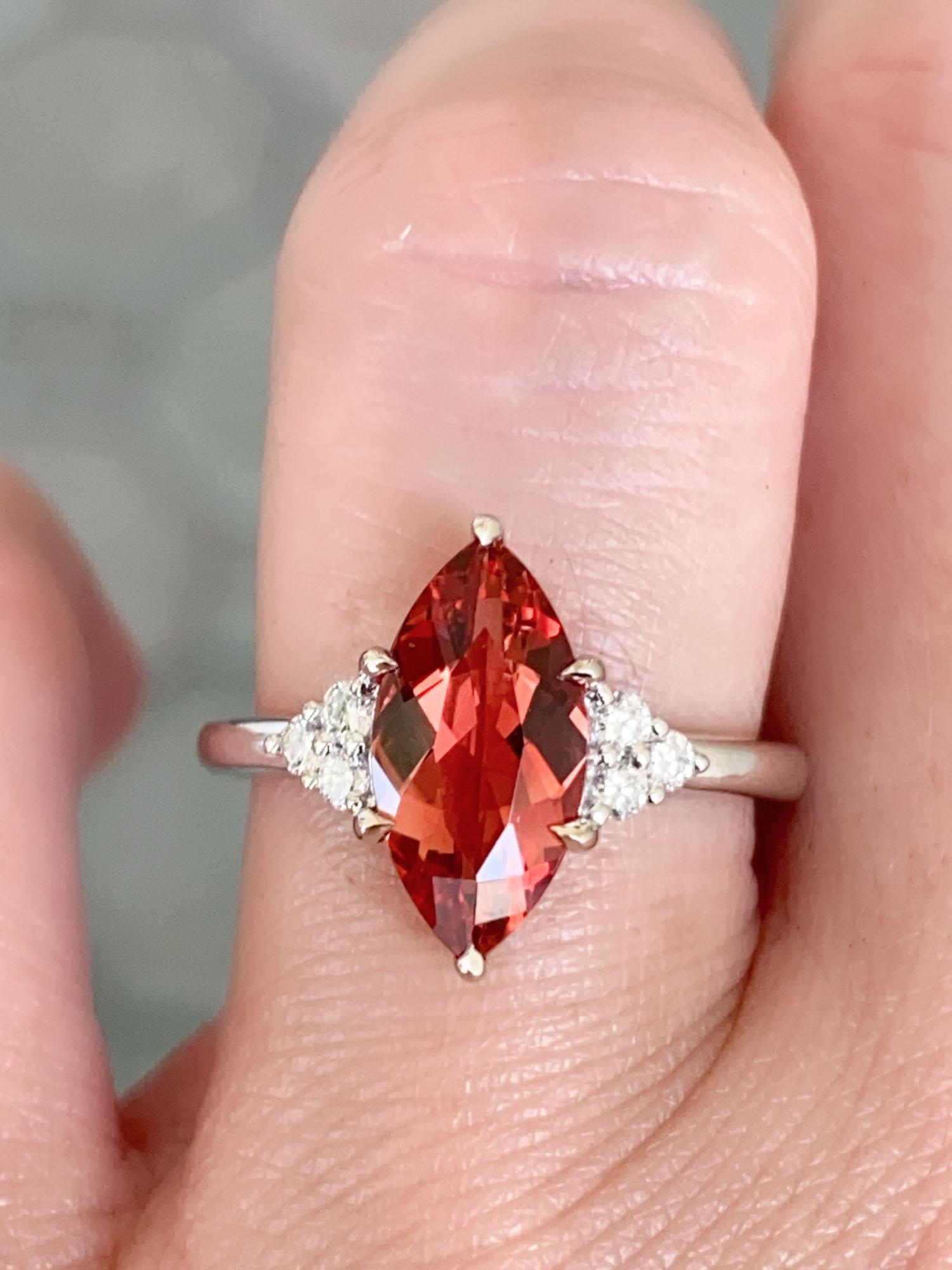 Women's or Men's 1.69ct Deep Red Oregon Sunstone 14K White Gold Engagement Ring R6588 For Sale
