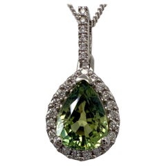 1.69ct Natural Vivid Green Sapphire & Diamond Platinum Halo Pendant Necklace
