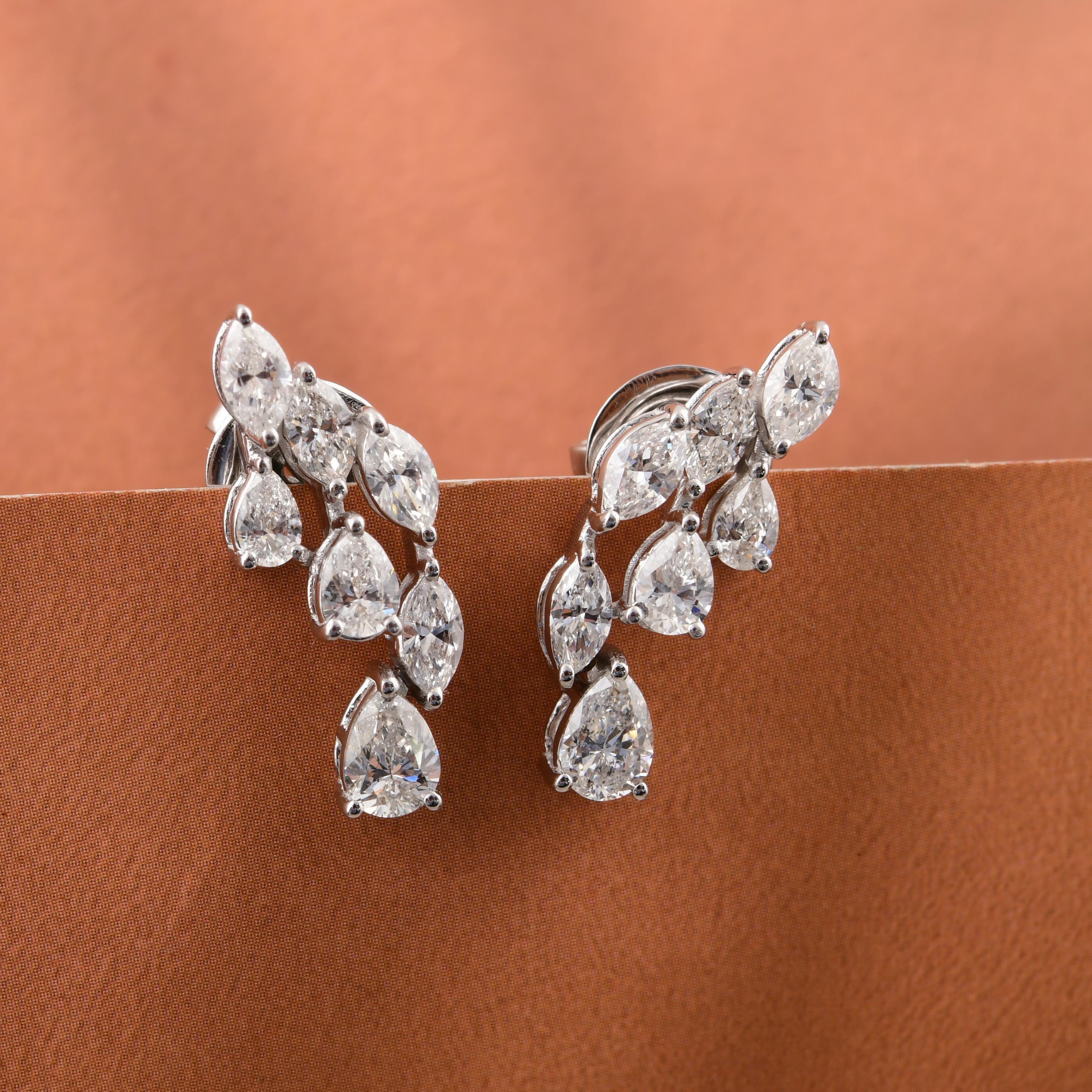 Pendientes de oro blanco de 14 quilates con diamantes naturales talla marquesa y pera de 1,69 quilates Moderno en venta