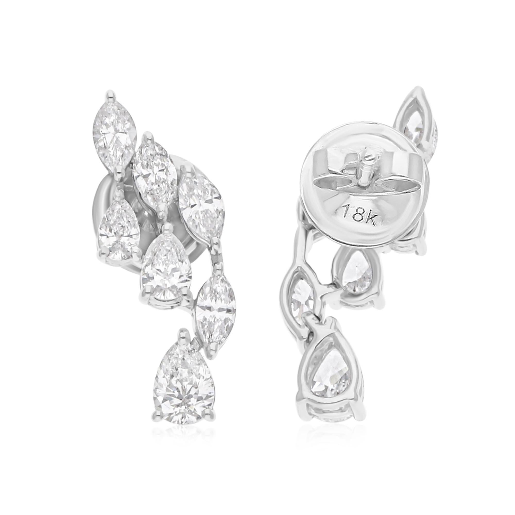 1.69Ct Pear Marquise Cut Natural Diamond Stud Drop Earrings Or blanc 18K Neuf - En vente à Diera, Dubai