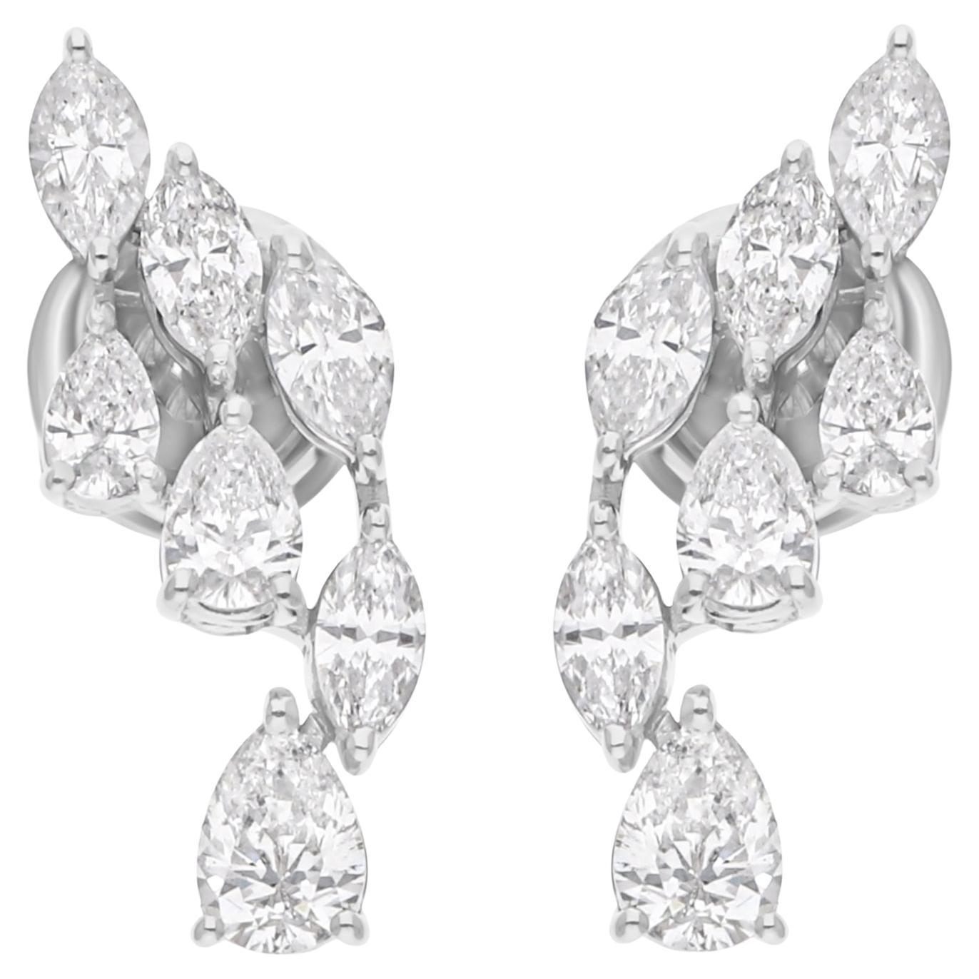 1.69Ct Pear Marquise Cut Natural Diamond Stud Drop Earrings 18K White Gold For Sale