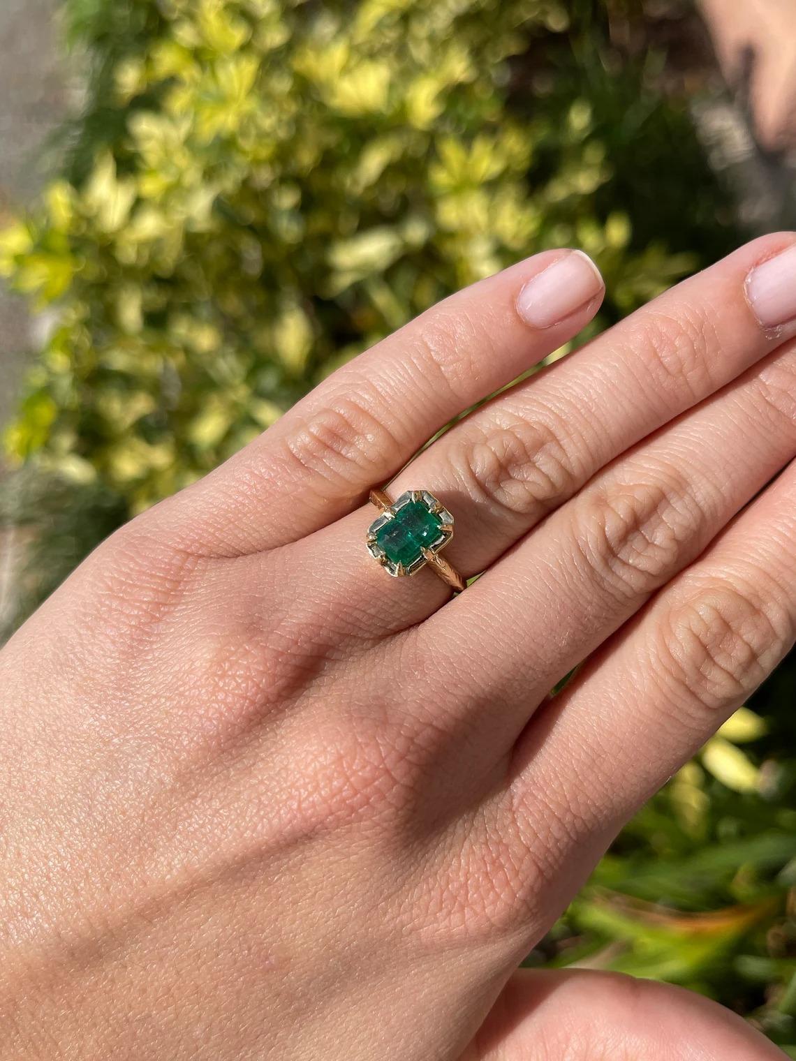 1.69cts 14K Natural Intense Green Emerald Cut Emerald Solitaire Eight Prong Ring For Sale 1