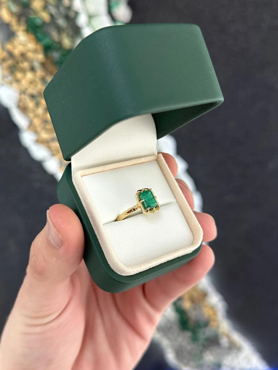 1.69cts 14K Natural Intense Green Emerald Cut Emerald Solitaire Eight Prong Ring For Sale 4